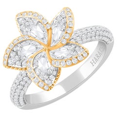 HARAKH 1 3/4 CT Colorless Diamond Frangipani Floral Ring in 18KT Gold