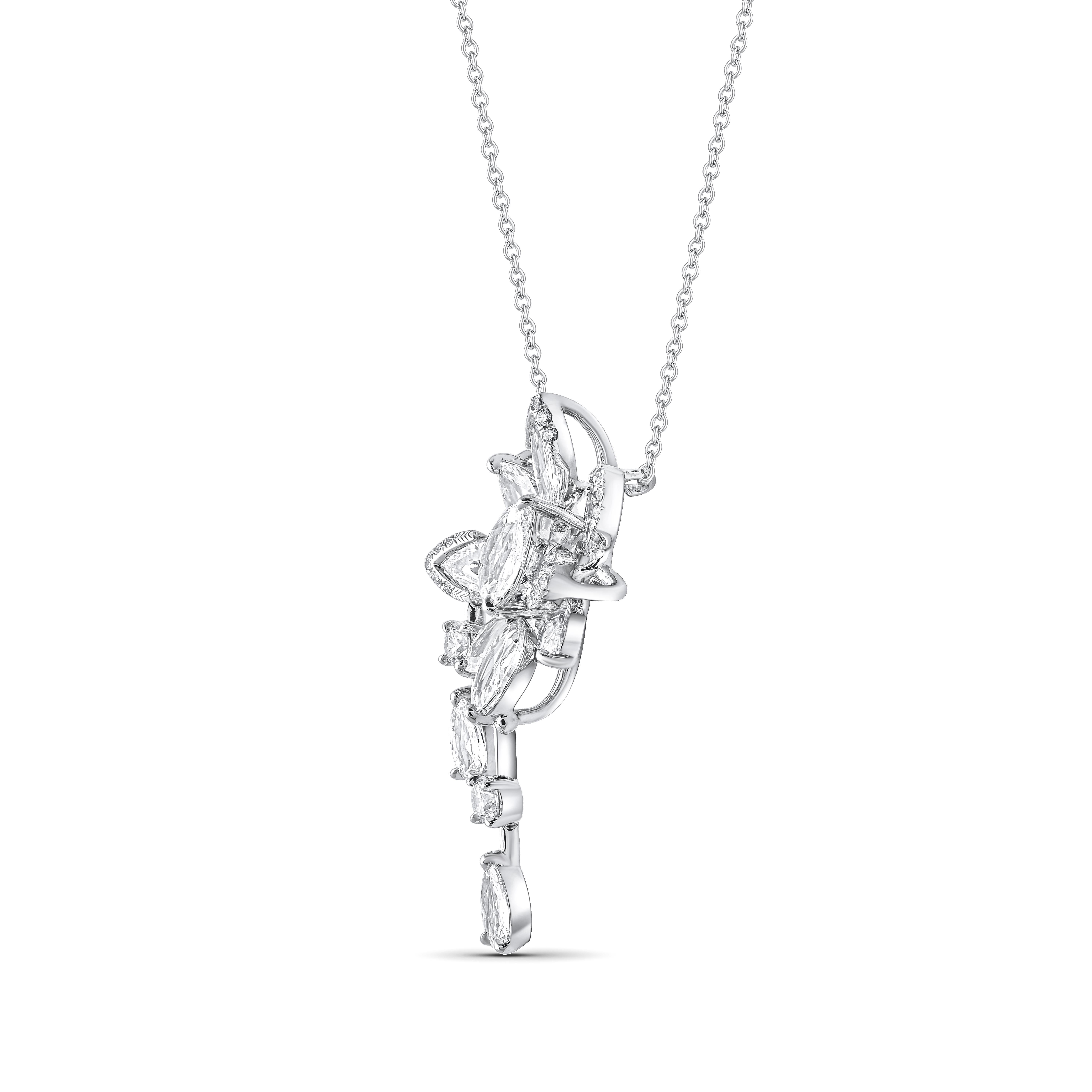 Modern HARAKH 1 3/4 CT Natural Colorless Diamond Pendant Necklace in 18KT White Gold For Sale