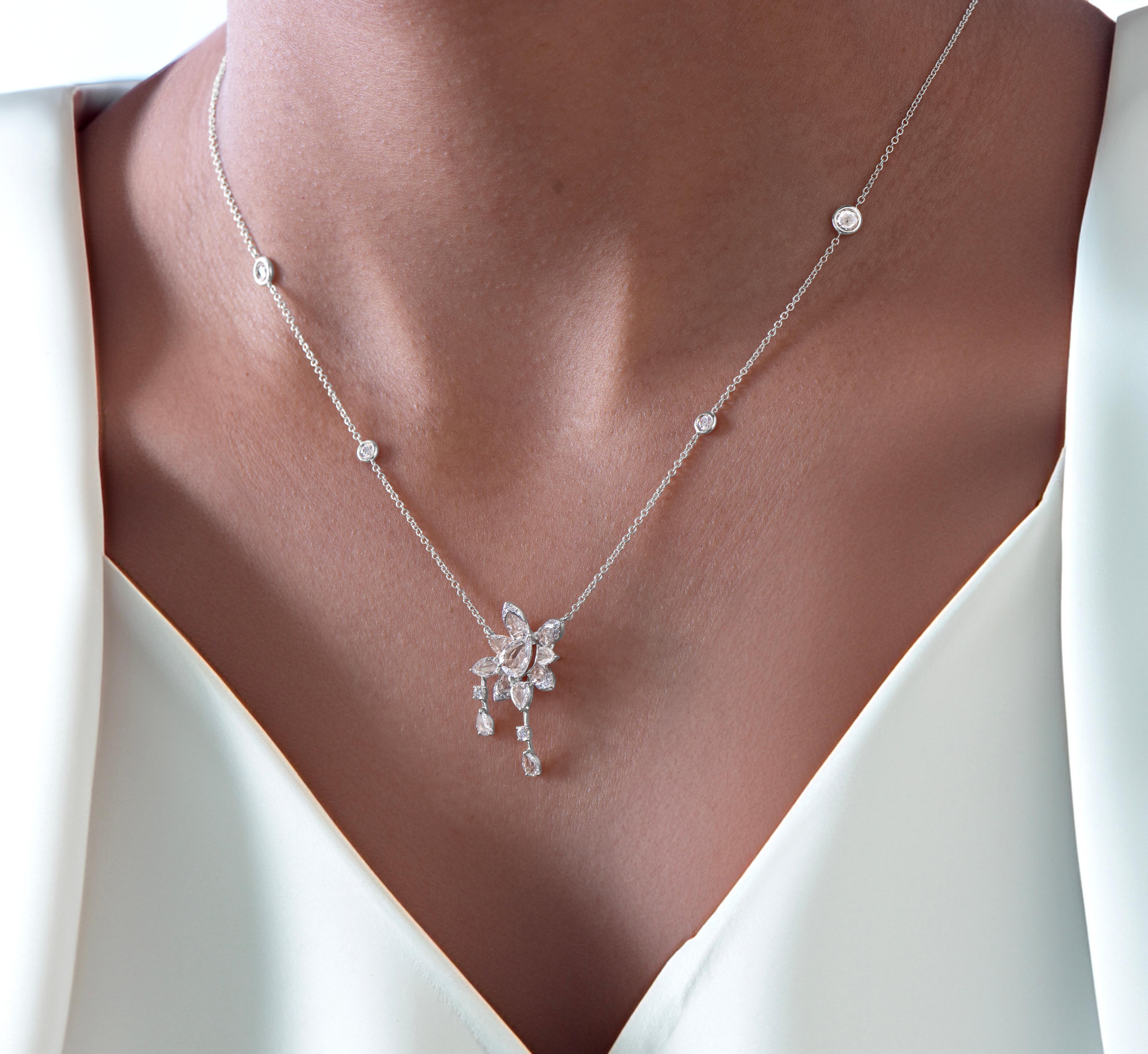 HARAKH 1 3/4 CT Natural Colorless Diamond Pendant Necklace in 18KT White Gold In New Condition For Sale In New York, NY
