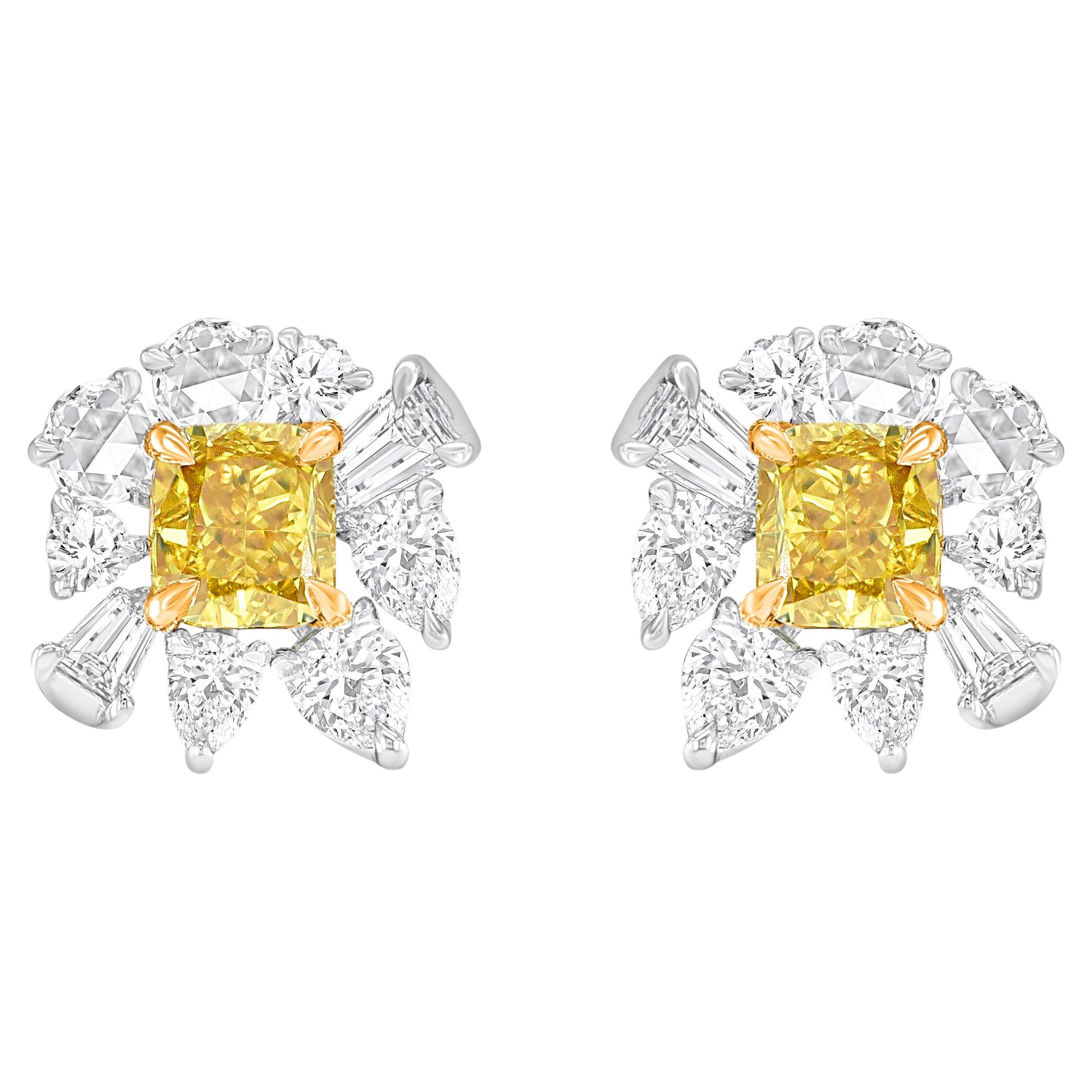 HARAKH 1 3/8 CT Brilliant Cut Natural Colorless & Yellow Diamond Cascade Earring