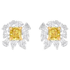 HARAKH 1 3/8 CT Brilliant Cut Natural Colorless & Yellow Diamond Cascade Earring