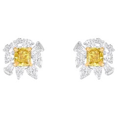 HARAKH 1 3/8 CT Brilliant Cut Natural Colorless & Yellow Diamond Cascade Earring