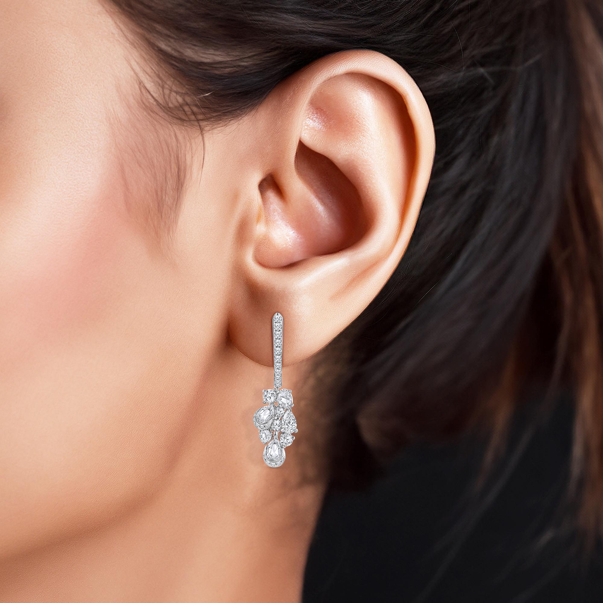 HARAKH 1 3/8 CT Natürlicher farbloser Diamant im Brillant- und Rosenschliff Ohrringe im Zustand „Neu“ im Angebot in New York, NY