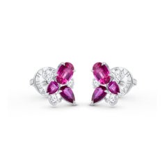 HARAKH 1/3 CT Natural Colorless Diamond Brilliant Cut & Ruby Stud Earrings
