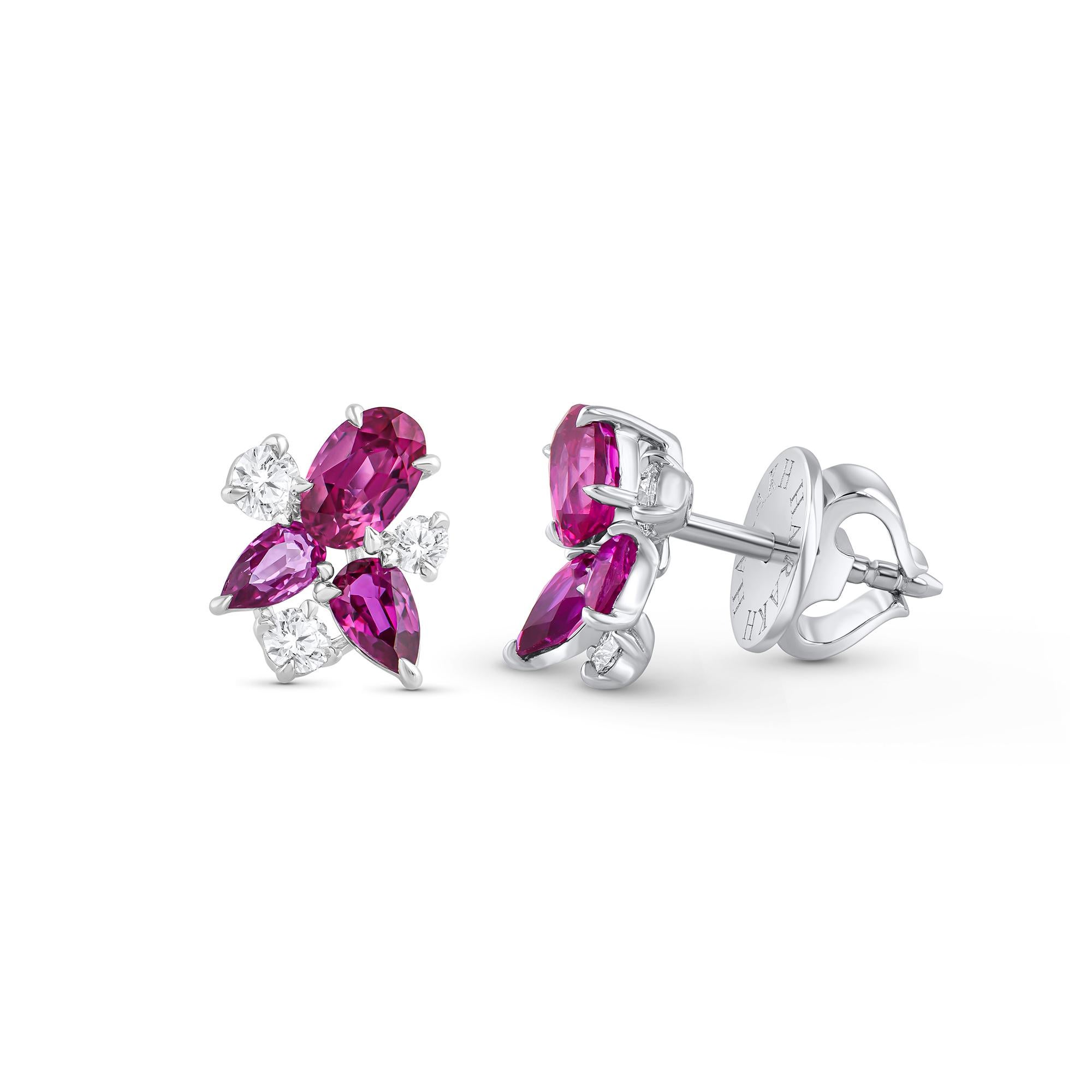 HARAKH Pendientes de 1/3 TC de diamante natural incoloro talla brillante y rubí Contemporáneo en venta