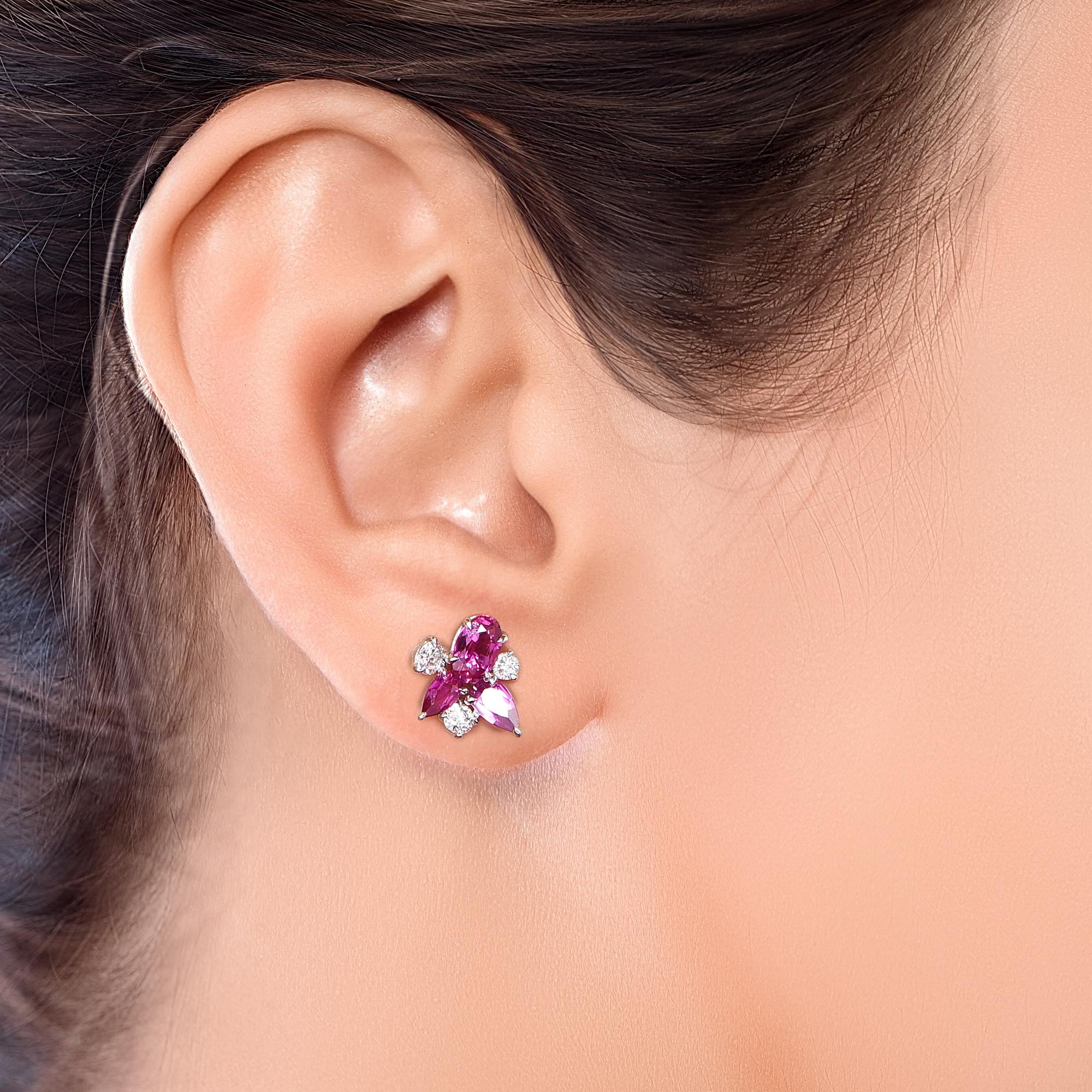 HARAKH Pendientes de 1/3 TC de diamante natural incoloro talla brillante y rubí en Nuevo estado para la venta en New York, NY