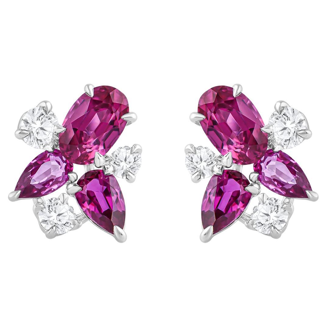 HARAKH Pendientes de 1/3 TC de diamante natural incoloro talla brillante y rubí