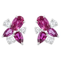 HARAKH Pendientes de 1/3 TC de diamante natural incoloro talla brillante y rubí