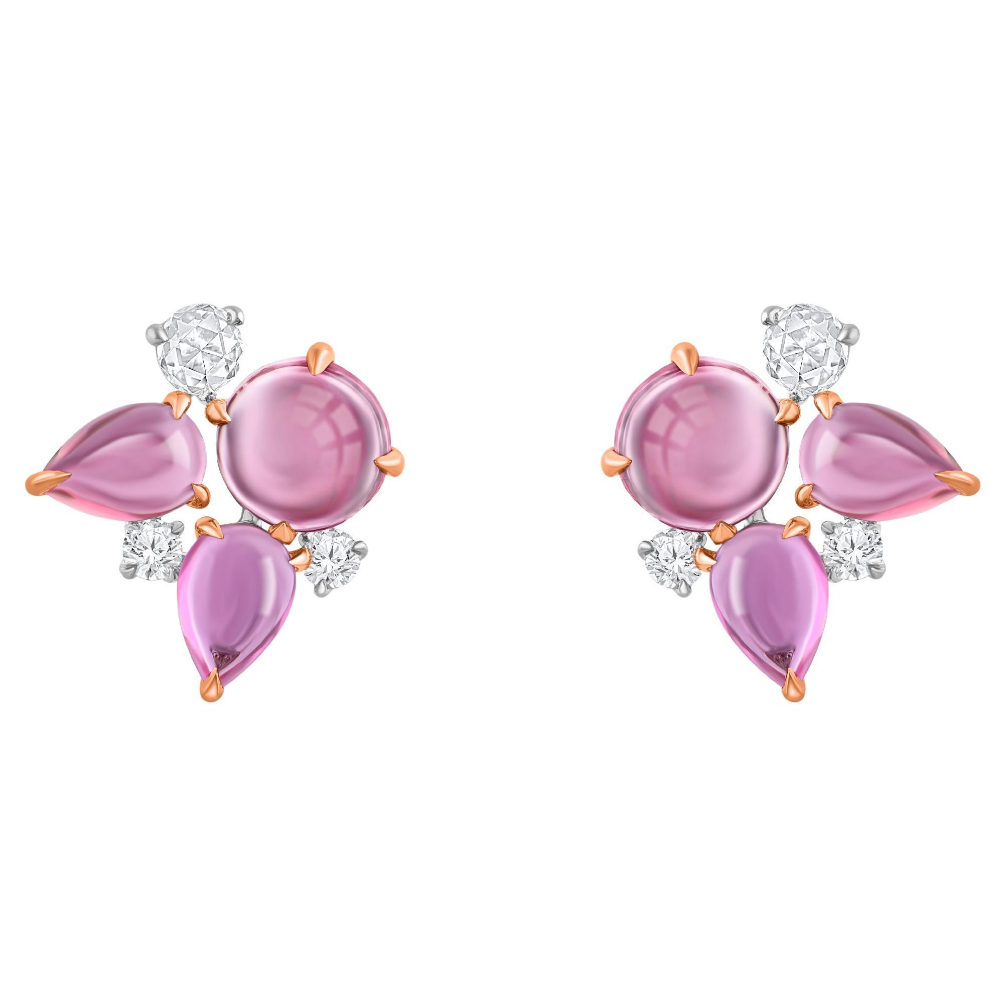 HARAKH 1/3 Karat farbloser Diamant 
rosa Turmalin Kaskaden-Ohrringe aus 18K Gold im Angebot