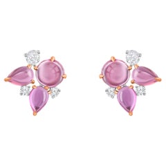 Orecchino a cascata con diamante incolore e tormalina rosa violacea in oro 18KT di Harakh