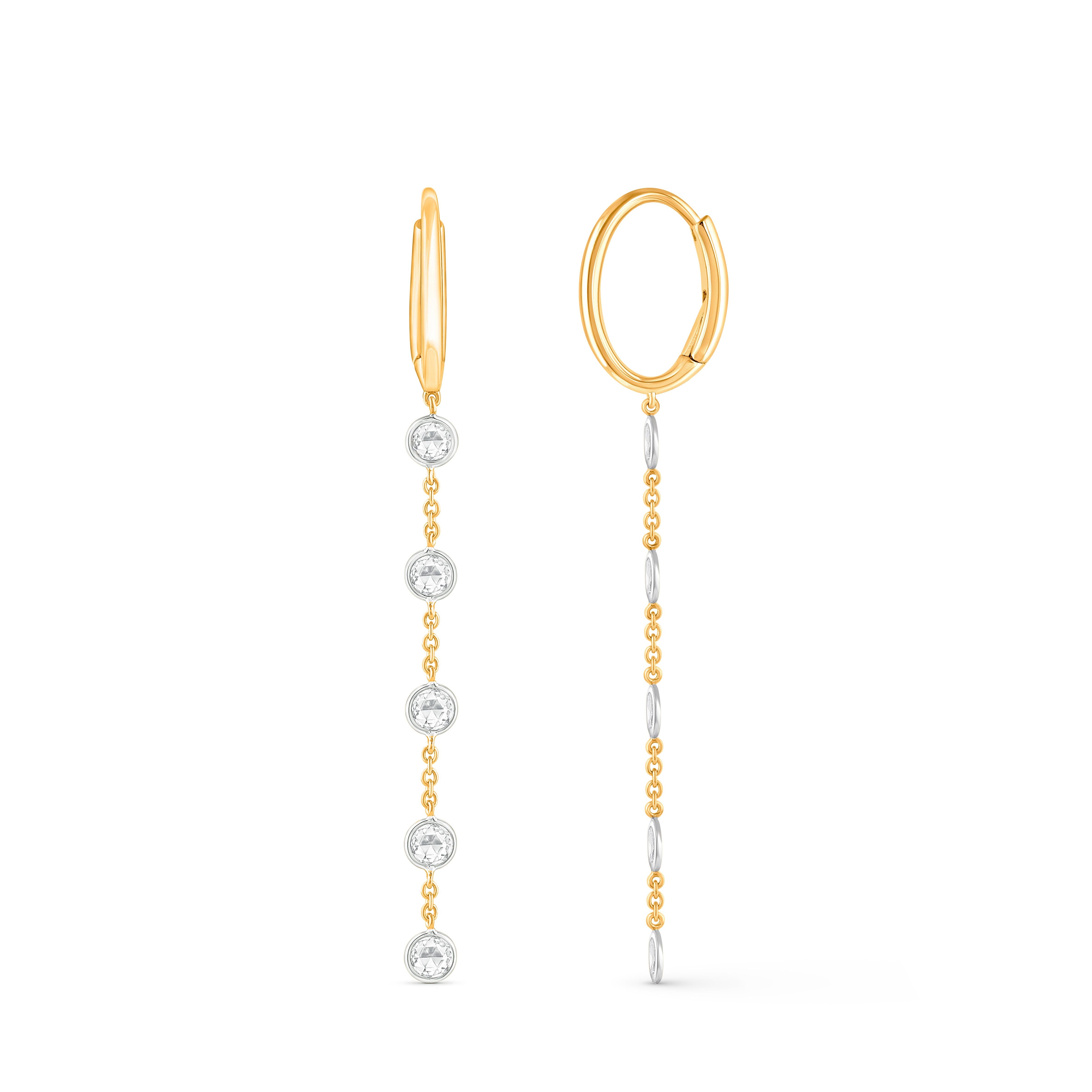 Contemporary HARAKH 1/3 Carat Natural Colorless Diamond Dangle Earrings in 18KT Yellow Gold For Sale