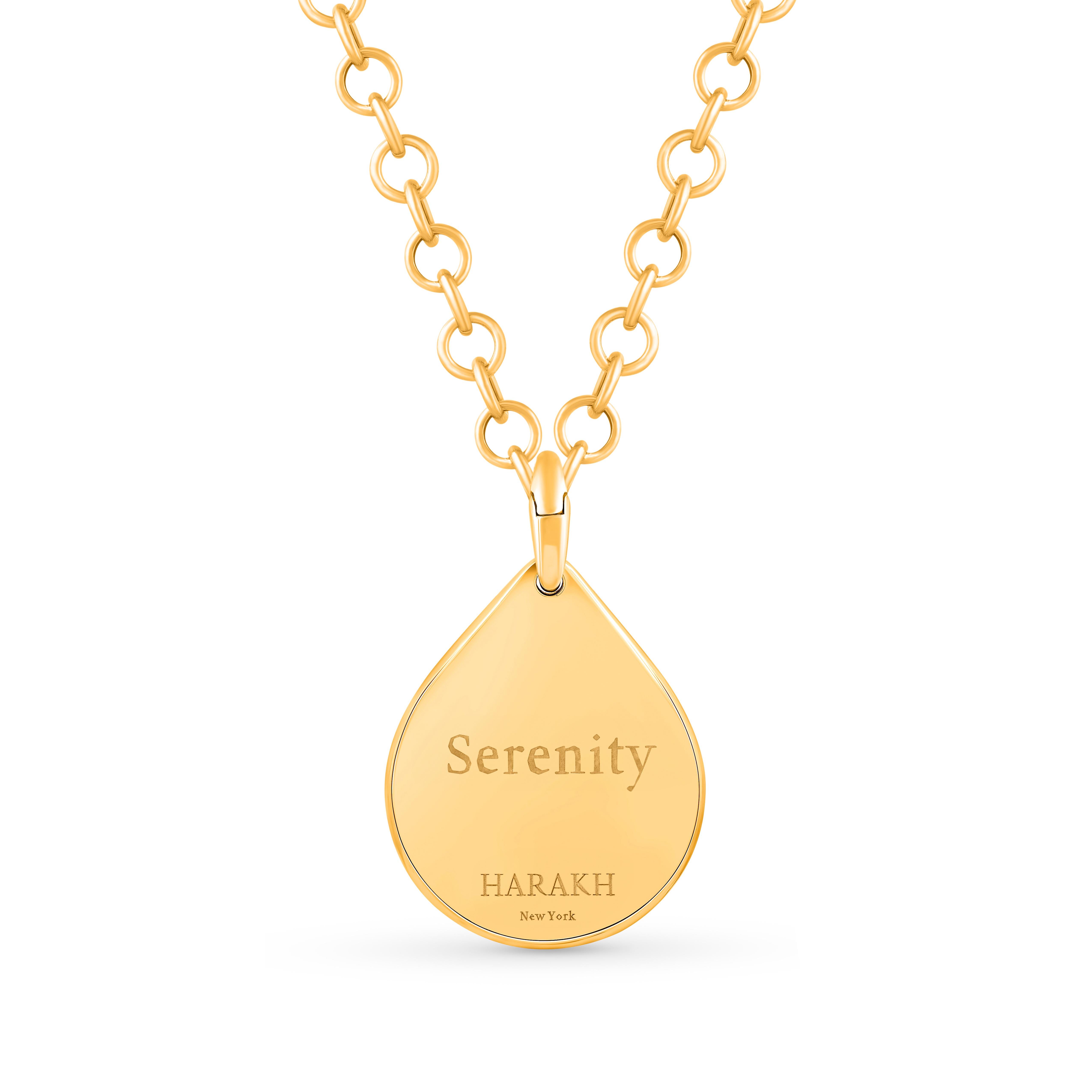 From the Drops of JOY collection, the Wheel, one of the eight lucky signs, offers SERENITY in the present moment. This elegant pendant necklace is studded with brilliant-cut natural diamonds.

Pair this type of necklace with a stylish and elegant