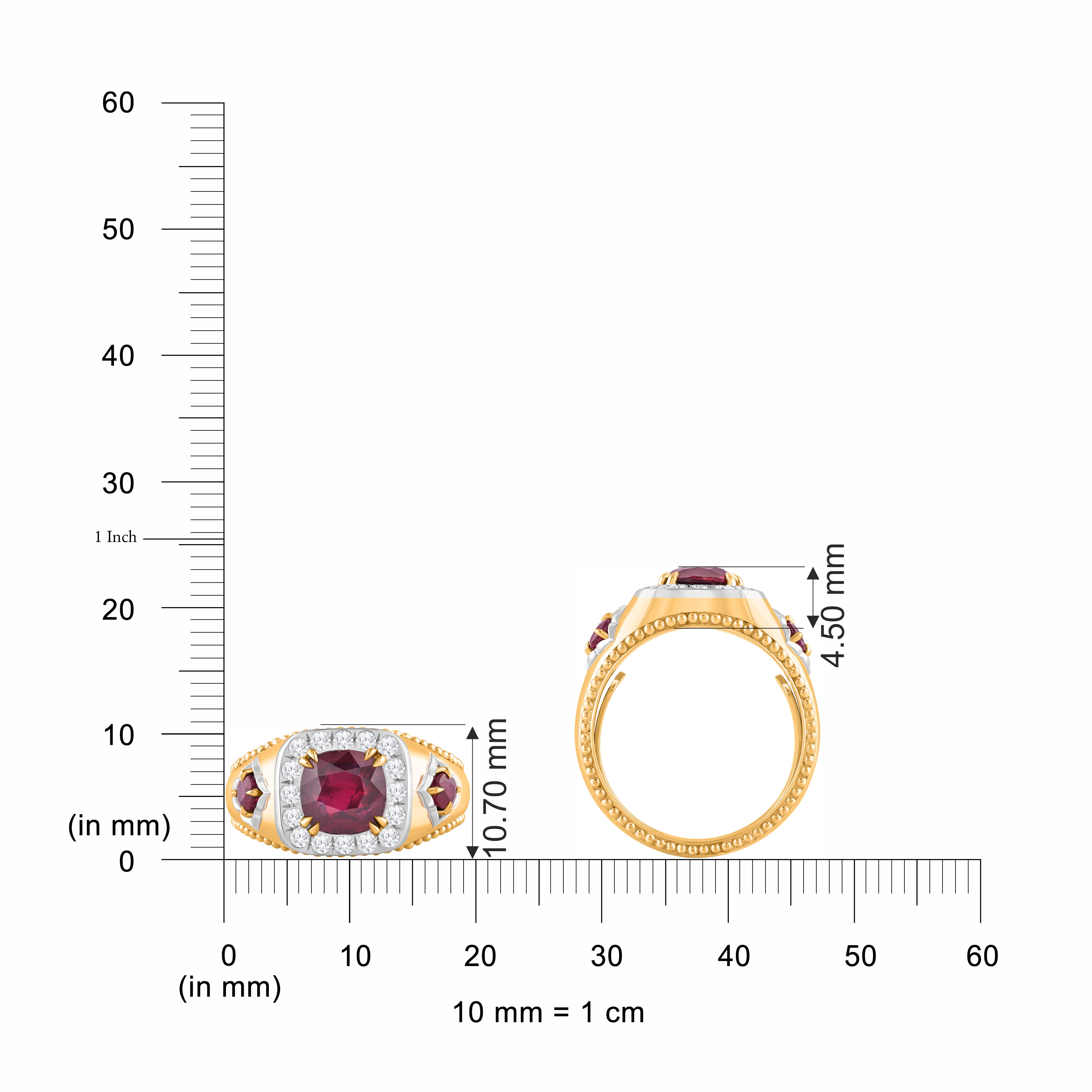 Taglio brillante Harakh 1/3 CT Diamante incolore e motivo di rubini sul gambo dell'anello Mandala in oro 18KT in vendita