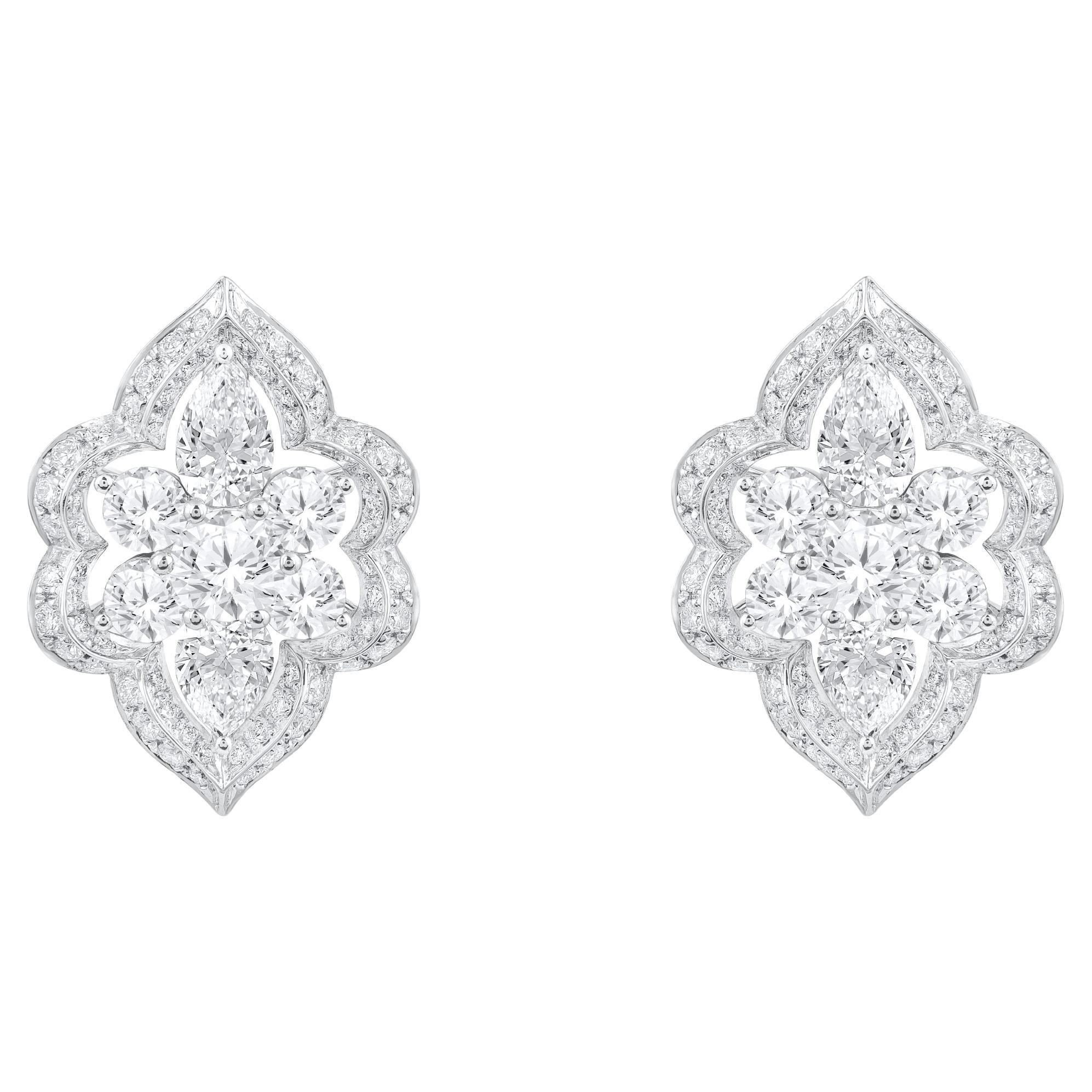 Harakh 1 5/8 Carats Colorless Diamond Mandala Stud Earrings in 18KT White Gold