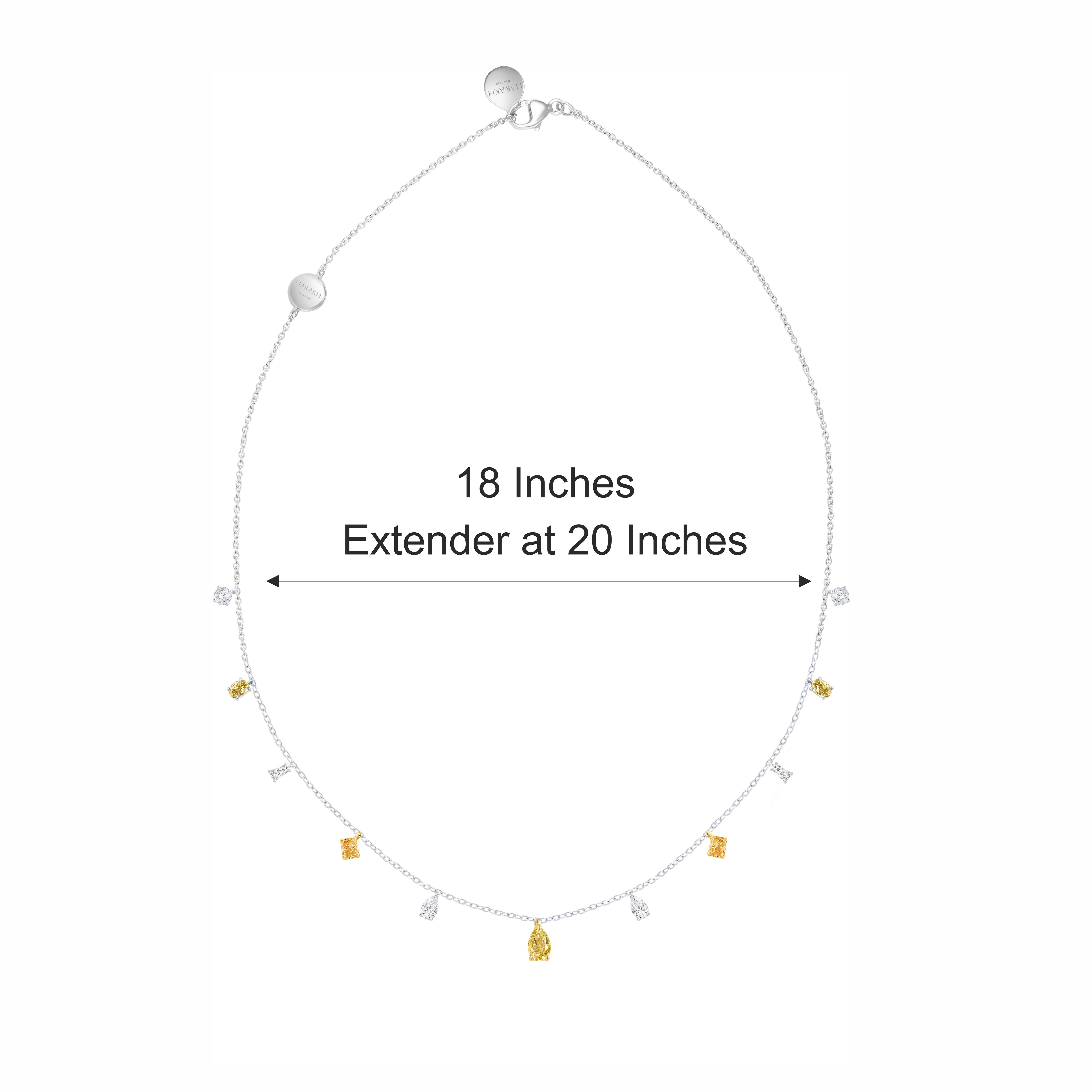 Taglio brillante HARAKH 1 5/8 Collana con gocce di pioggia con diamanti gialli e incolori in oro 18kt in vendita