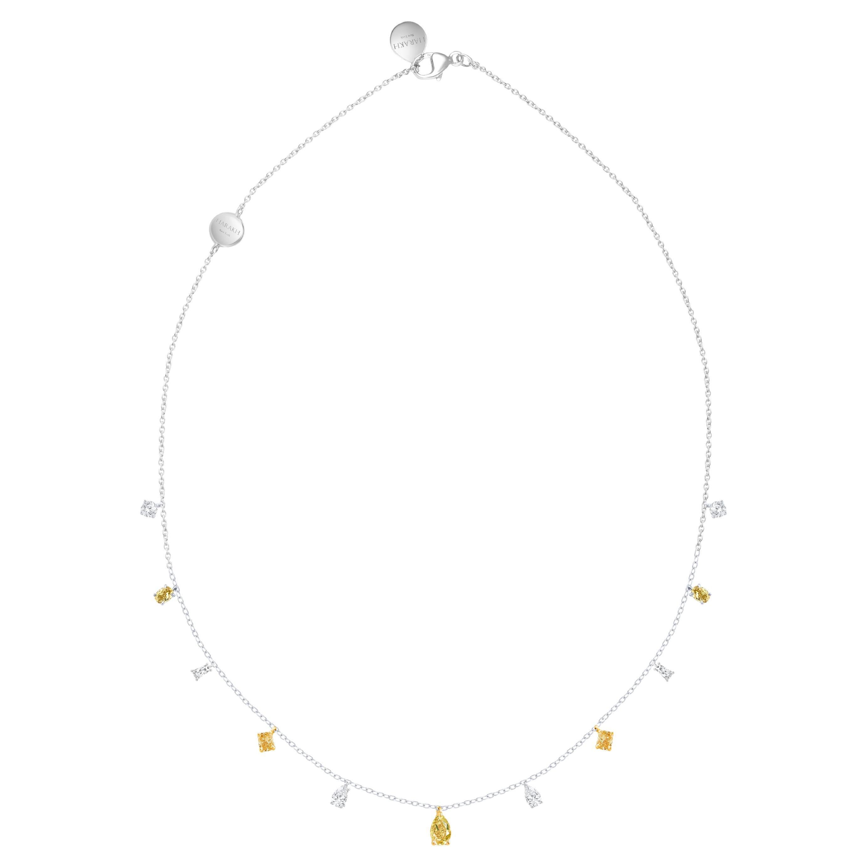HARAKH 1 5/8 Colorless 
Yellow Diamonds Raindrop Tassel Necklace in 18kt Gold For Sale
