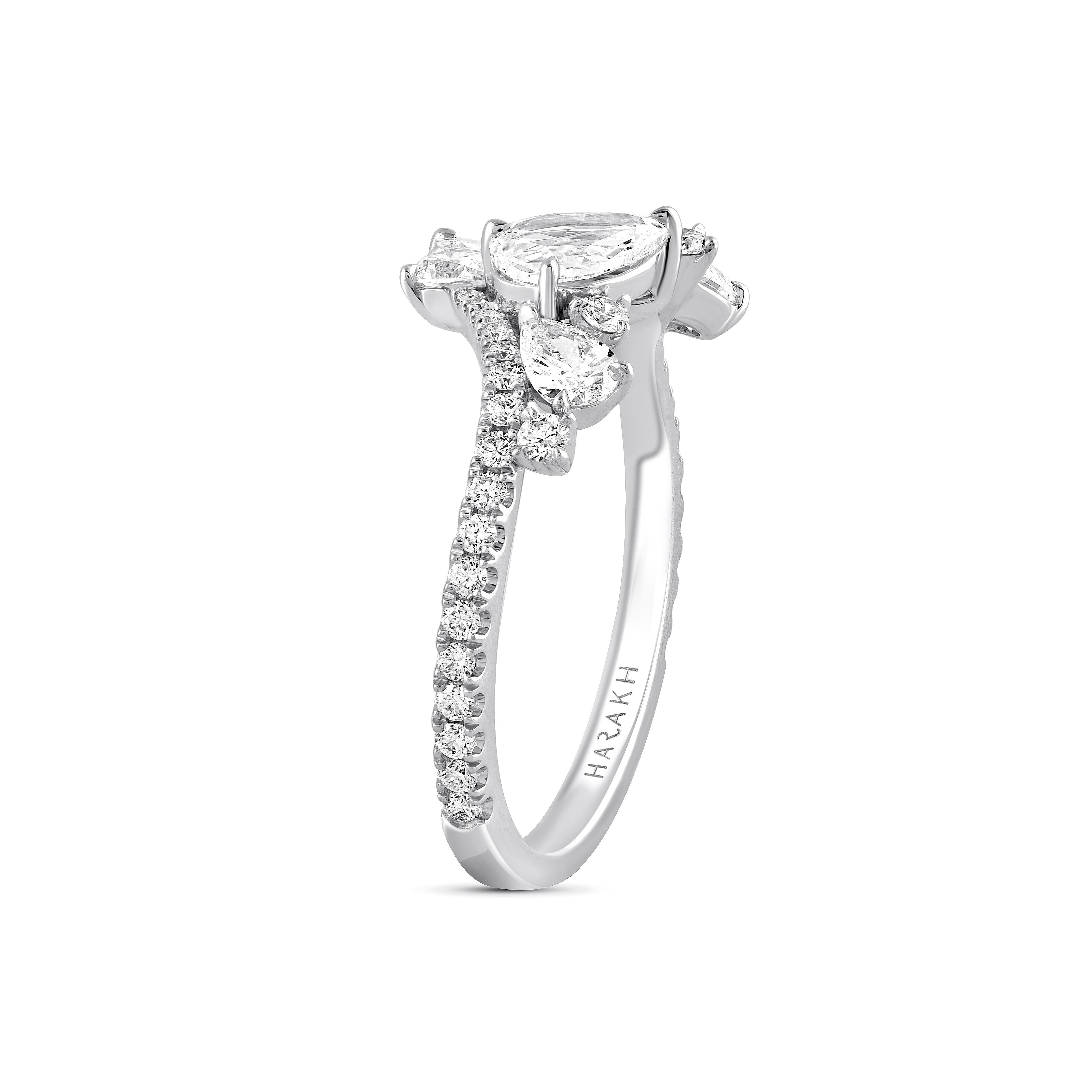 HARAKH 1 5/8 CT Brillant & Rosenschliff Natürlicher farbloser Diamant Cascade Ring (Zeitgenössisch) im Angebot