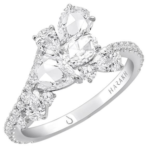 HARAKH 1 5/8 CT Brilliant & Rose Cut Natural Colorless Diamond Cascade Ring