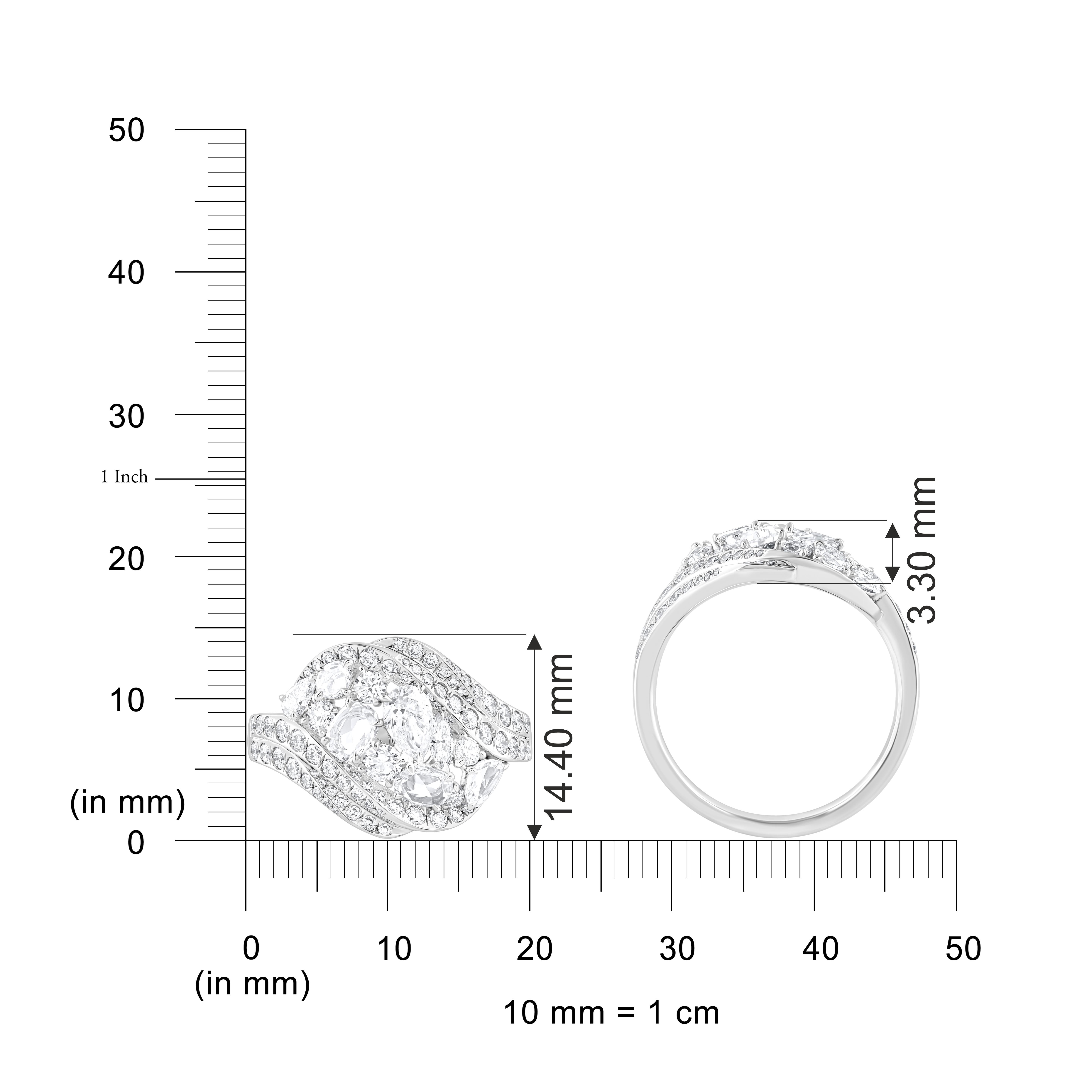 Taglio brillante Harakh 1 5/8 CT Diamante incolore a cascata Bypass Anello in oro bianco 18KT in vendita