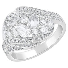 Harakh Bague en or blanc 18KT 1 5/8 CT Diamond Cascade Cluster Bypass