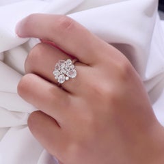 HARAKH 1 5/8 CT Colorless Diamond Cascade Cluster Flower 18 KT White Gold Ring