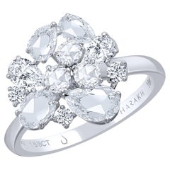 HARAKH 1 5/8 CT Colorless Diamond Cascade Cluster Flower 18 KT White Gold Ring