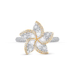HARAKH 1 5/8 CT Colorless Diamond Frangipani Floral Ring in 18KT Gold