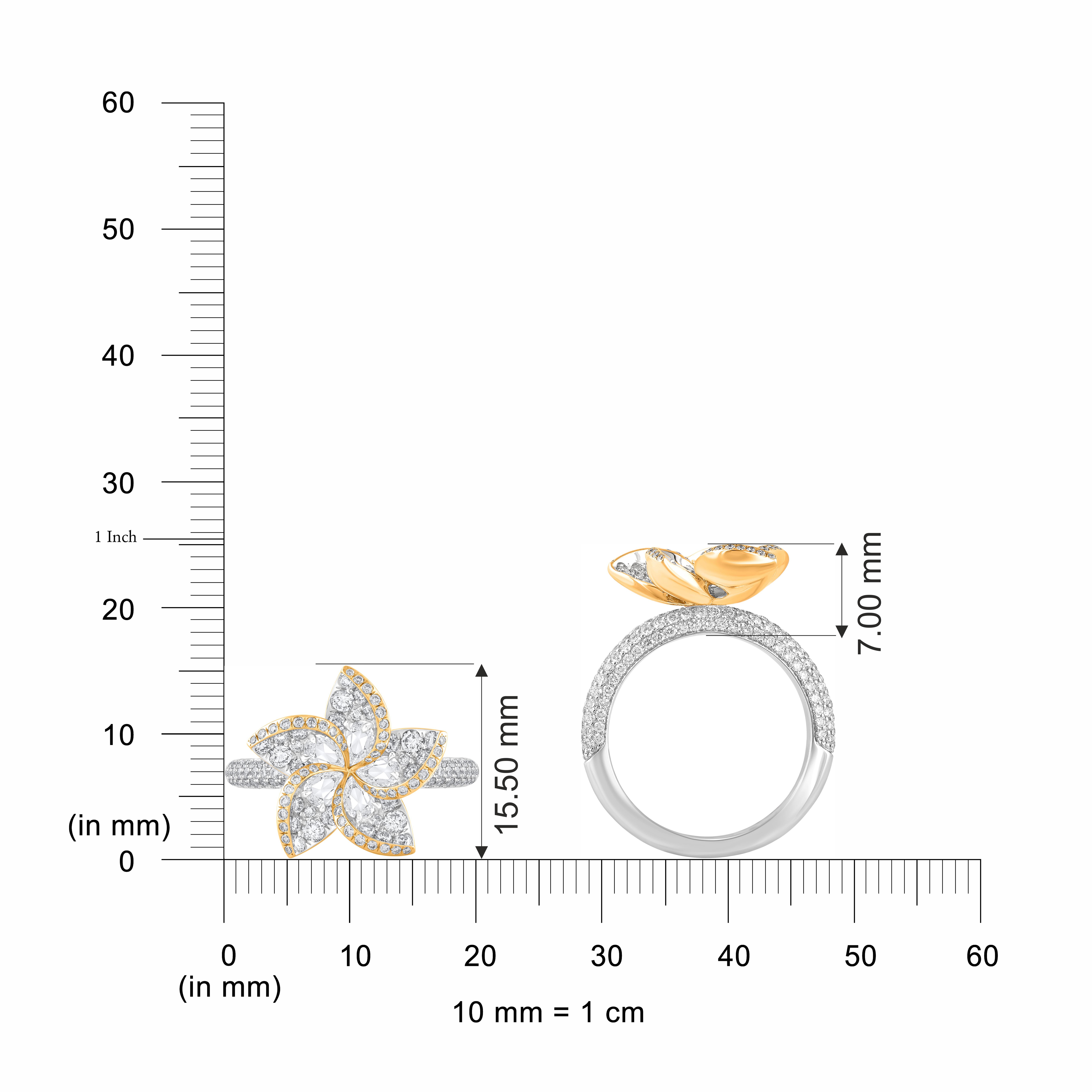 Taglio brillante Anello floreale Frangipani con diamante incolore da 1 5/8 CT in oro 18KT di Harakh in vendita
