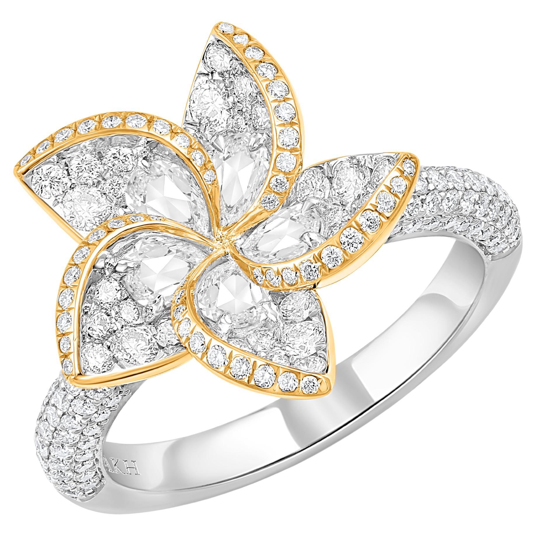HARAKH 1 5/8 CT farbloser Diamant Frangipani Floral Ring in 18KT Gold