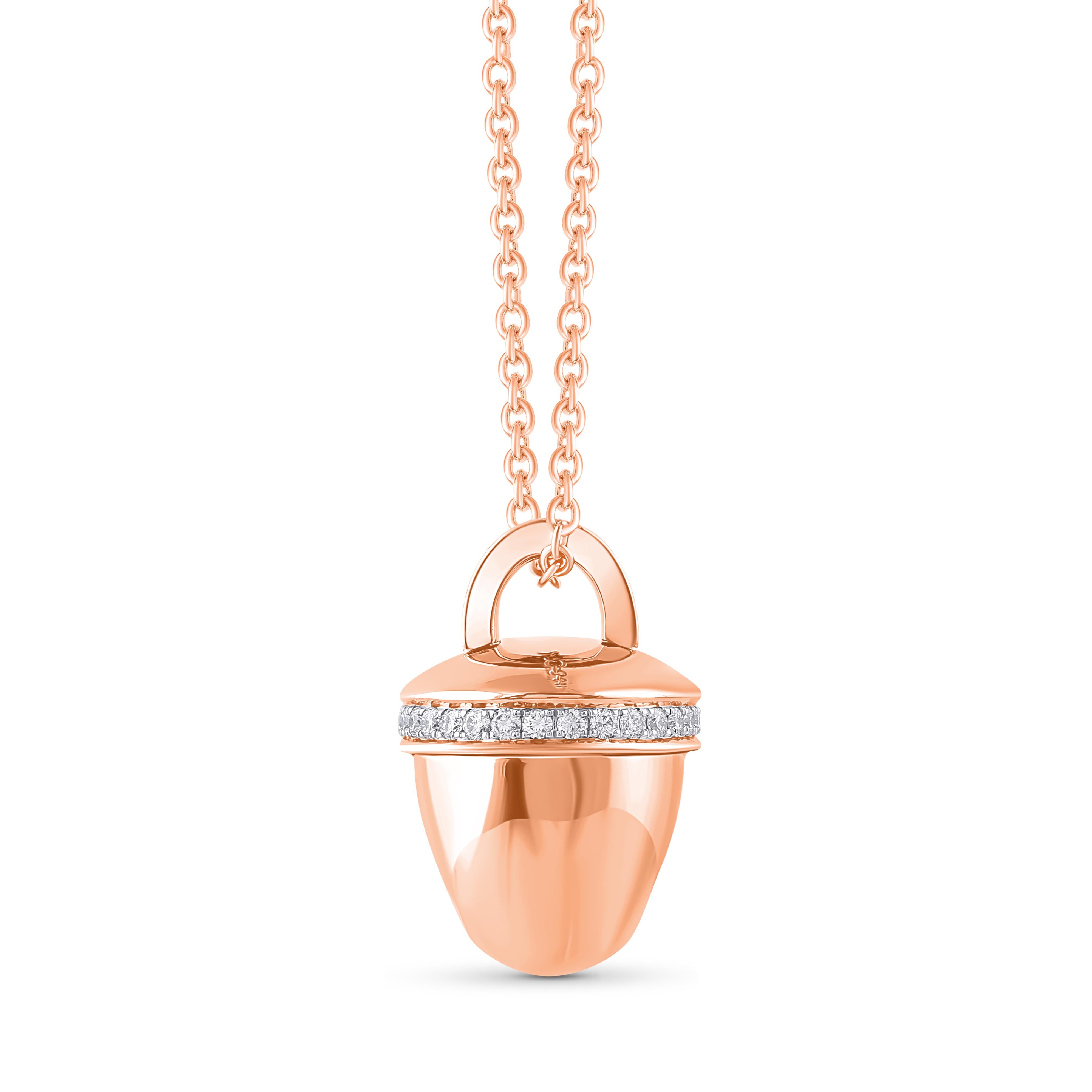 Contemporary HARAKH 1/5 CT Colorless Diamond Ghunghroo Pendant Necklace in 18 Kt Rose Gold For Sale