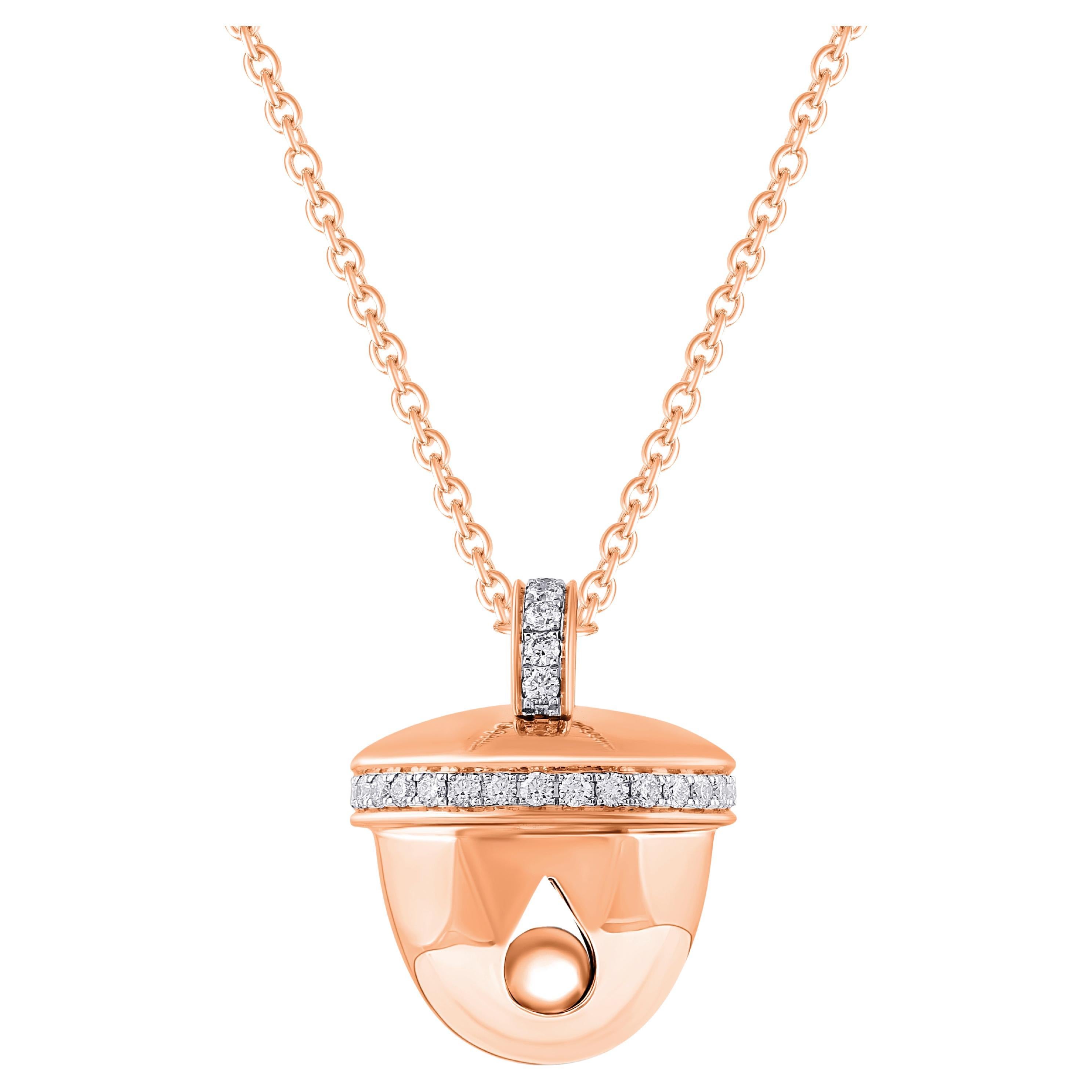 HARAKH 1/5 Karat farblose Diamant-Halskette mit Ghunghroo-Anhänger aus 18 Karat Roségold im Angebot