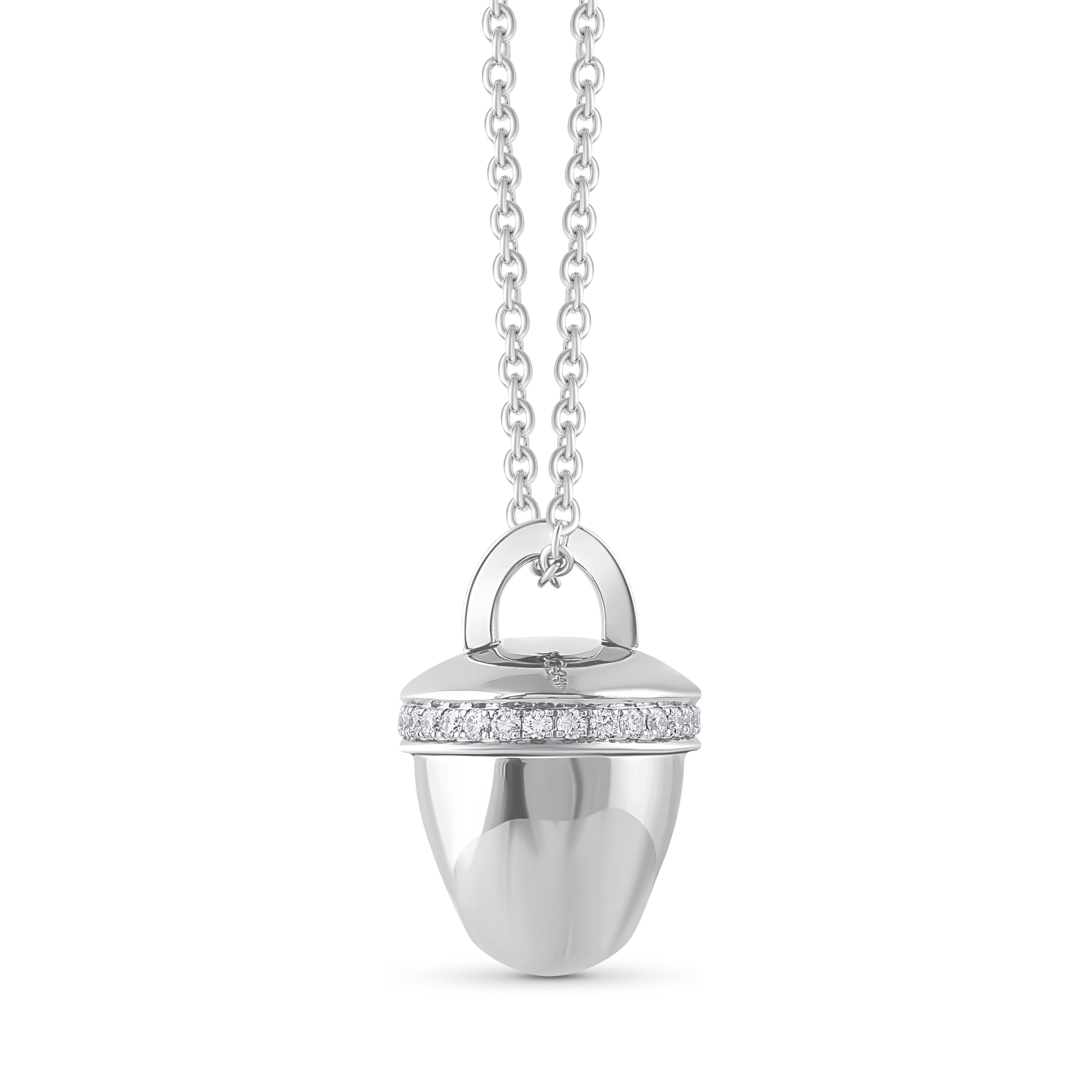 Contemporary HARAKH 1/5 CT Colorless Diamond Ghunghroo Pendant Necklace in 18 Kt White Gold For Sale