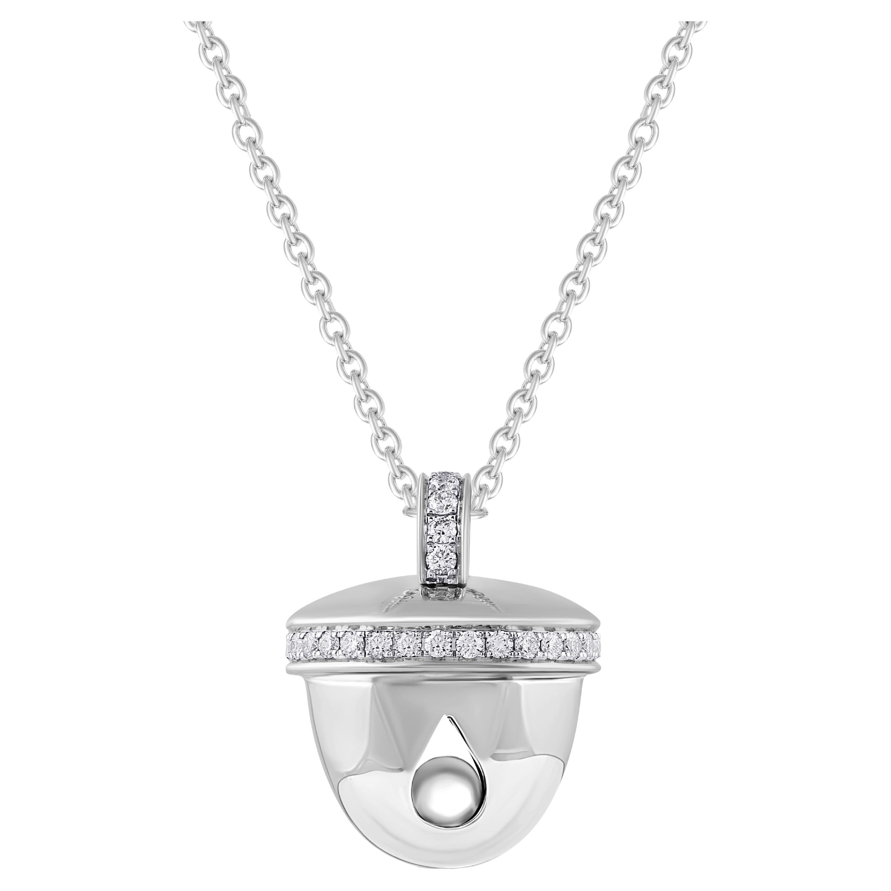 HARAKH 1/5 Karat farblose Diamant-Halskette mit Ghunghroo-Anhänger aus 18 Karat Weißgold im Angebot