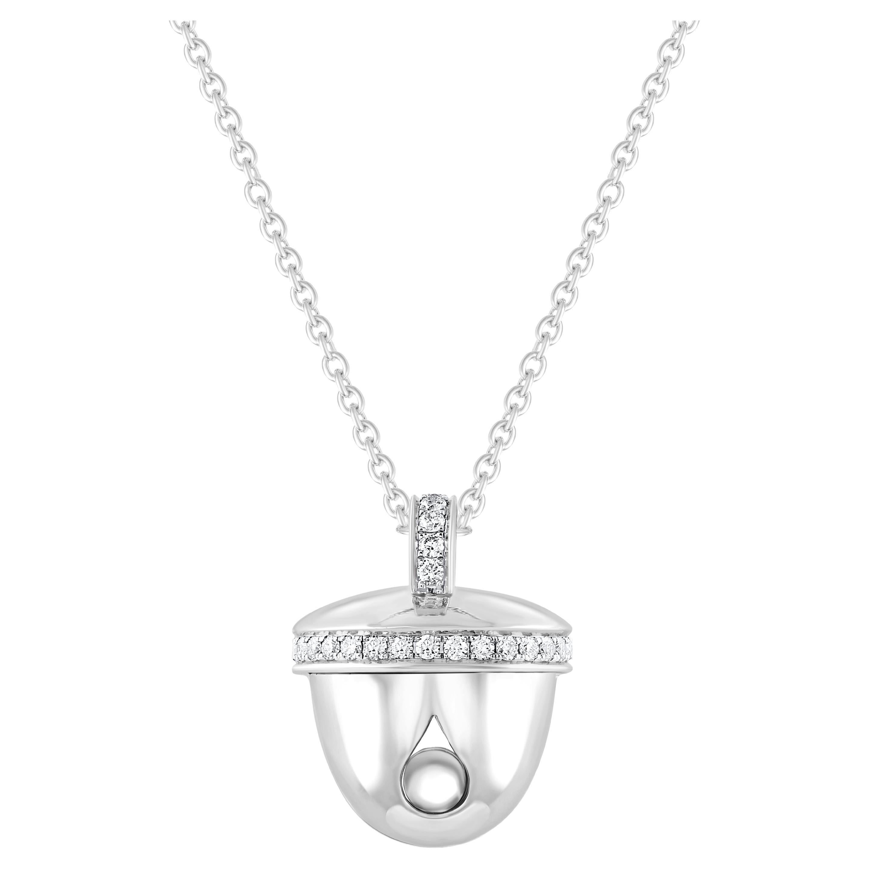 HARAKH 1/5 Karat Weißgold Halskette mit Ghunghroo-Anhänger, natürlicher farbloser Diamant