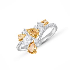 Anello a cascata con diamanti naturali incolori e gialli di Harakh 1 7/8 CT con taglio Brilliante