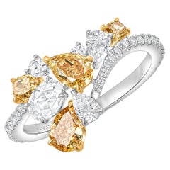 Anillo en cascada de diamantes amarillos e incoloros naturales talla brillante Harakh de 1 7/8 TC