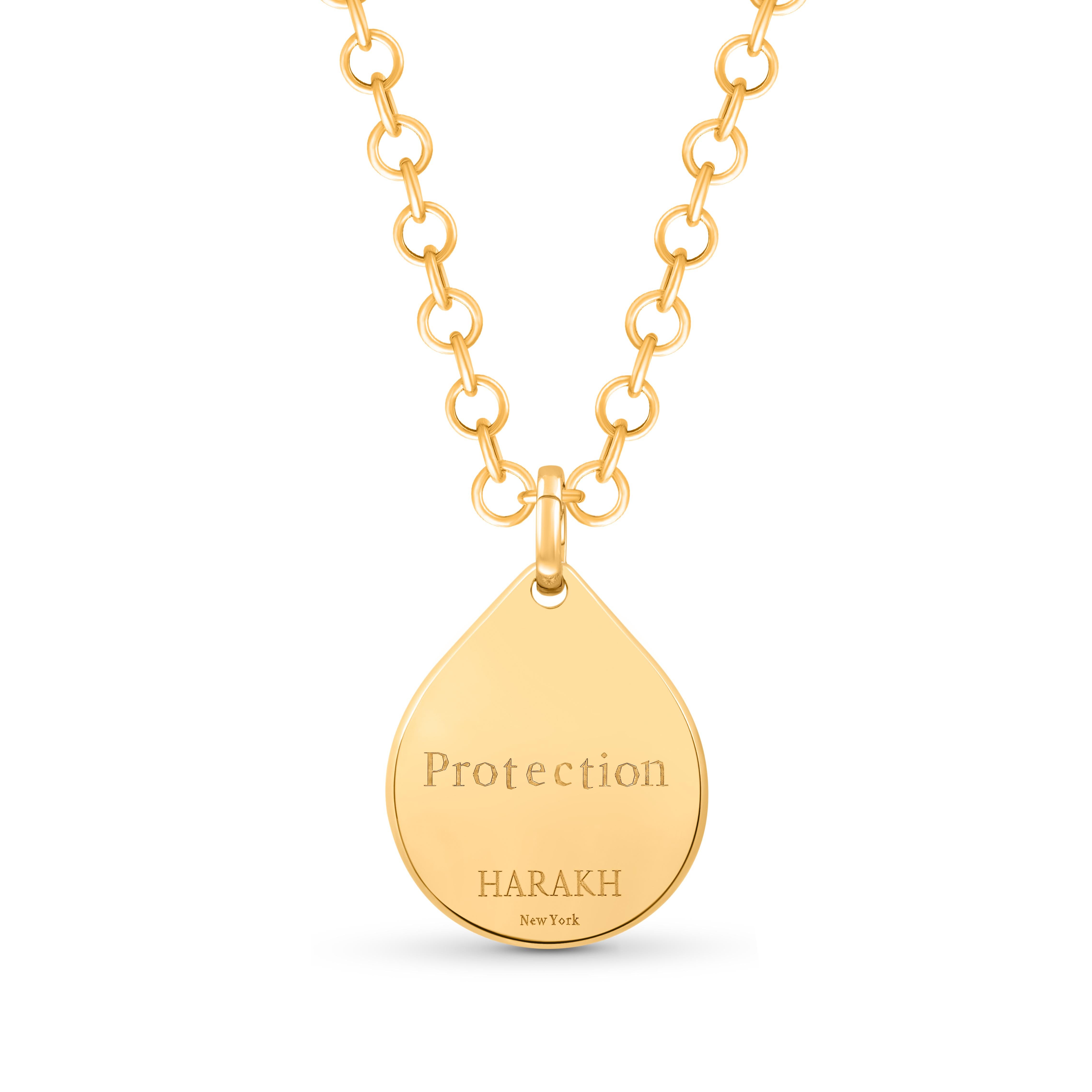 Contemporaneo HARAKH 1/8 CT Colorless Diamond Drop of JOY Protection Pendant Necklace 18K Gold in vendita