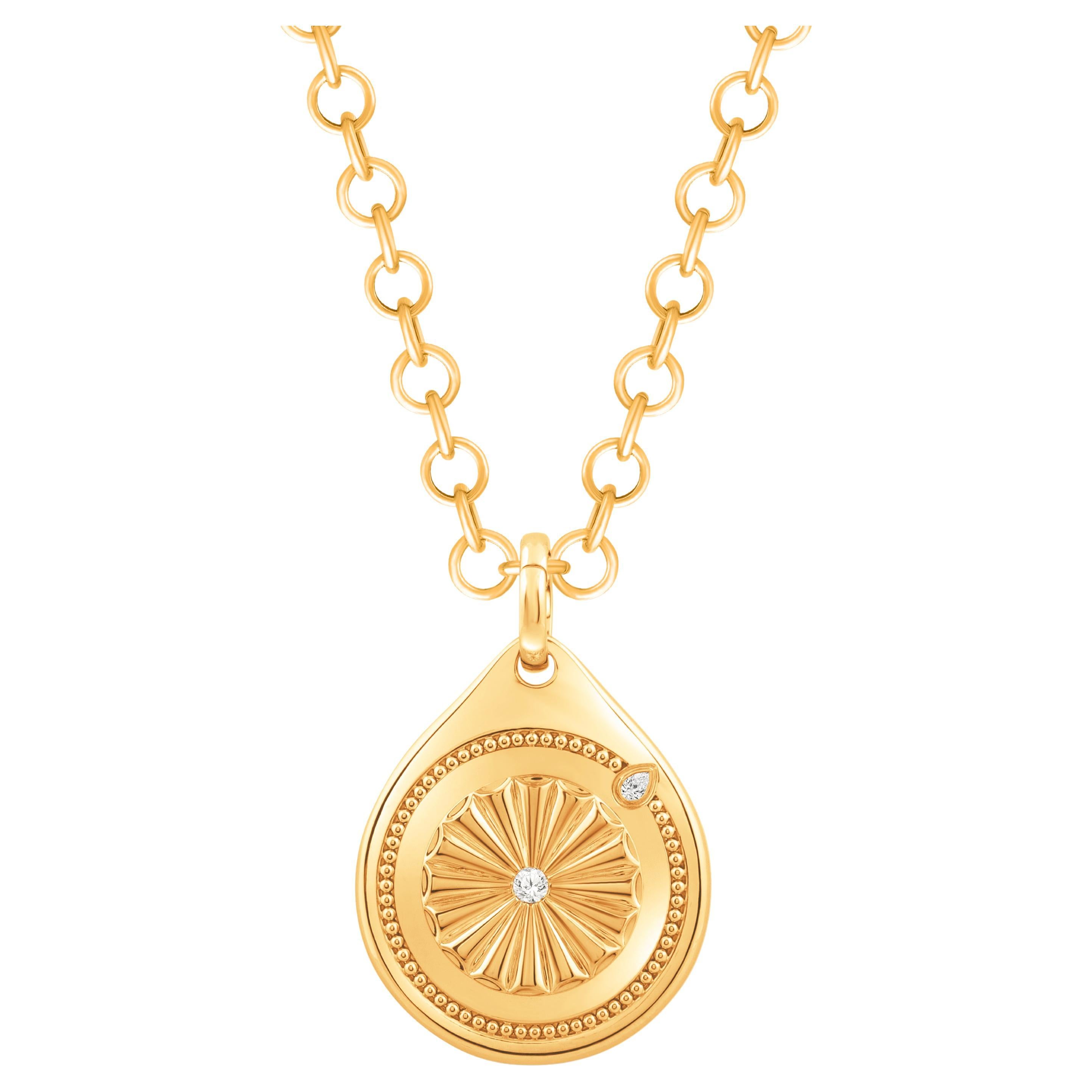 HARAKH 1/8 CT Colorless Diamond Drop of JOY Protection Pendant Necklace 18K Gold in vendita