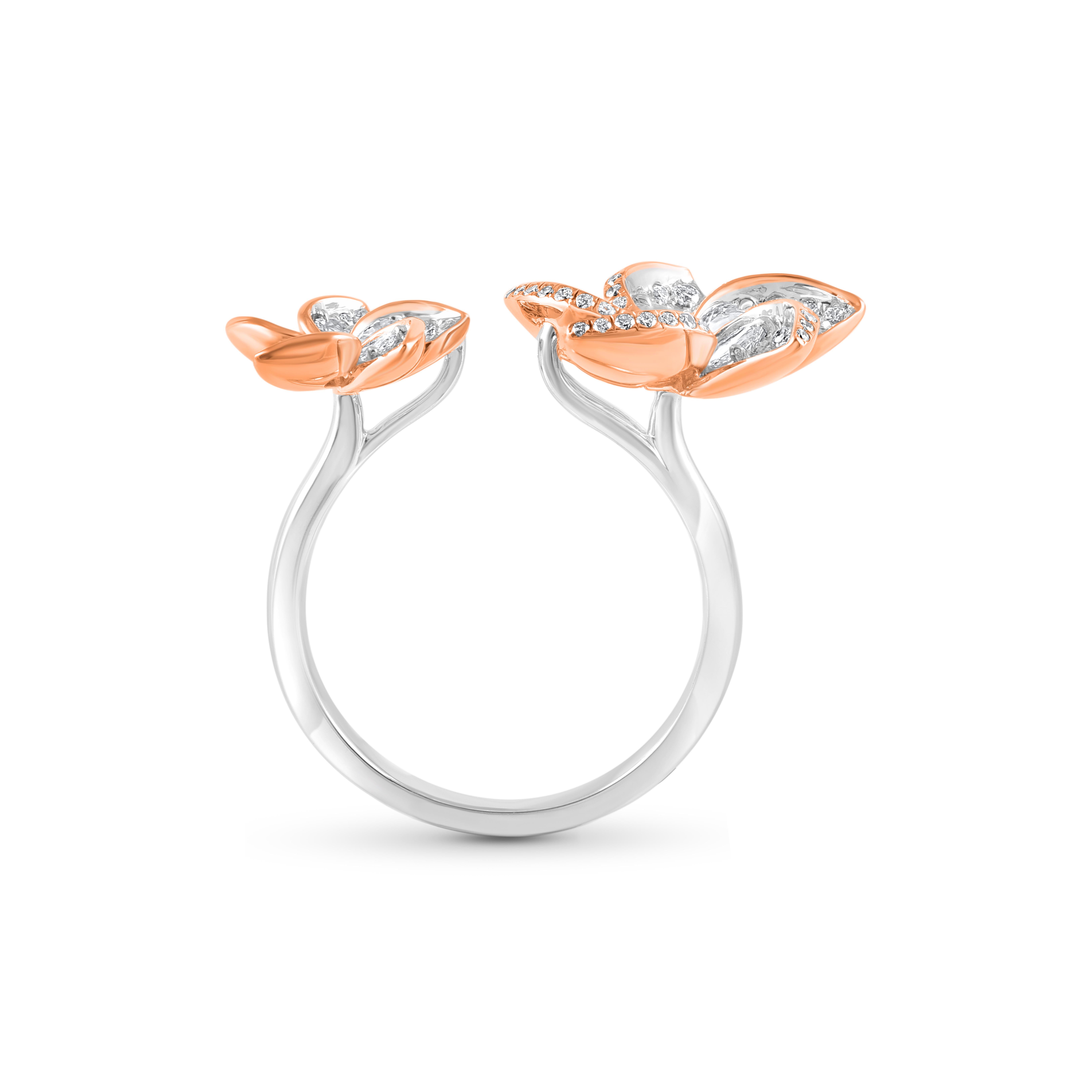 Contemporary Harakh 1 Carat Colorless Diamond 18 Karat Gold Frangipani Floral Engagement Ring For Sale