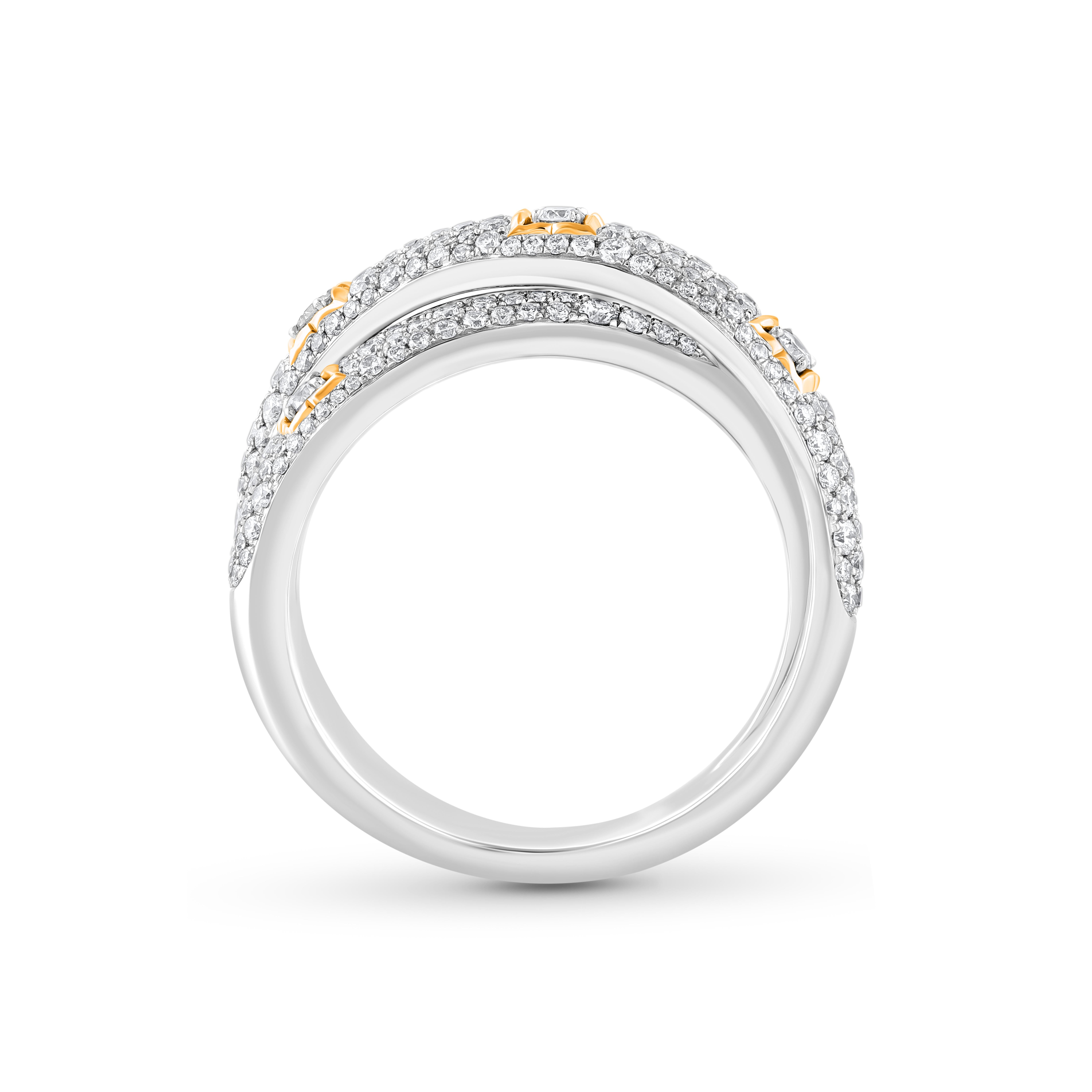 HARAKH 1 Karat farbloser Diamant 18 KT zweifarbiges Gold Mandala verzierter Dome Ring (Moderne) im Angebot