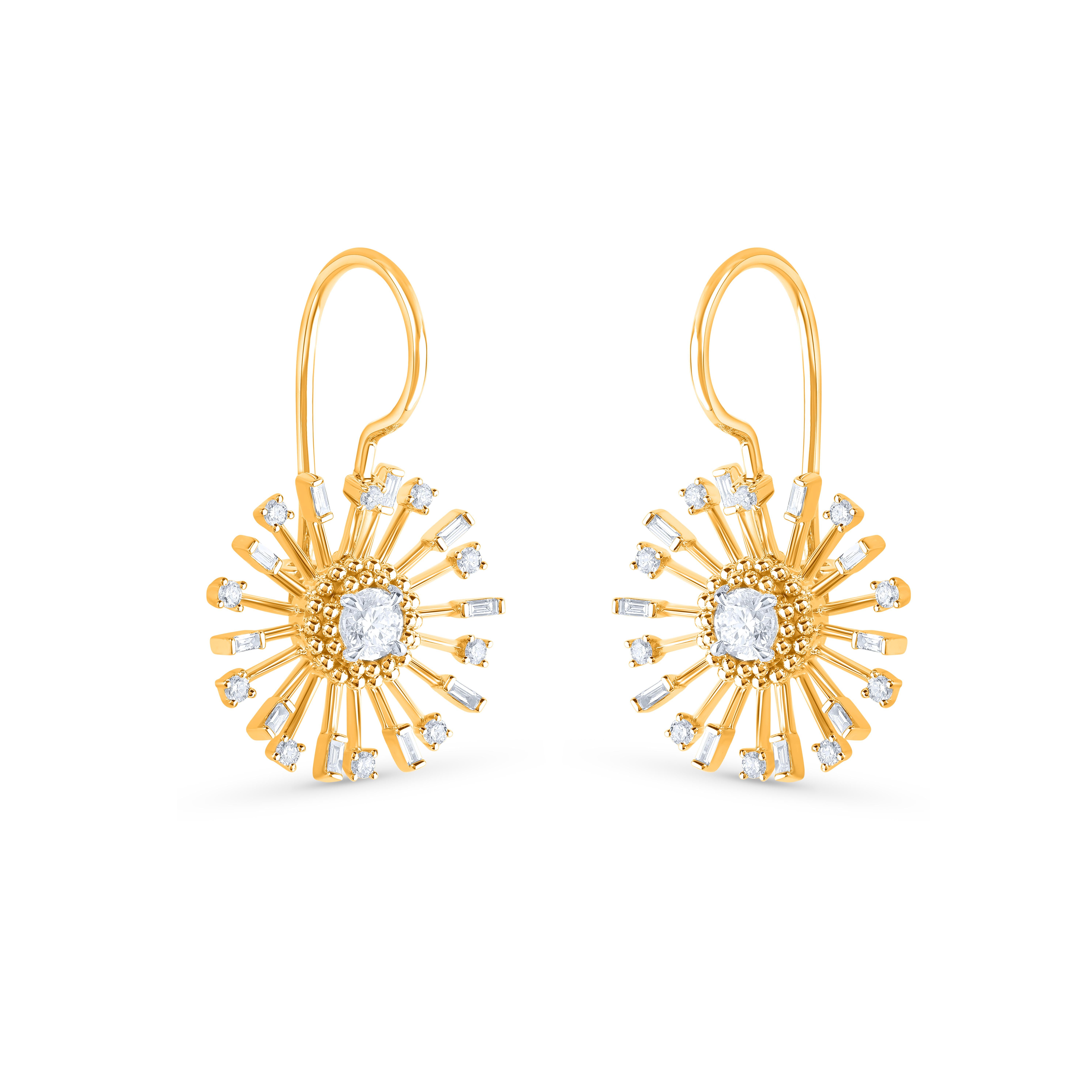 HARAKH 1 Karat farblose Diamant 18KT Gelbgold Sonnenlicht strahlende Ohrringe (Brillantschliff) im Angebot