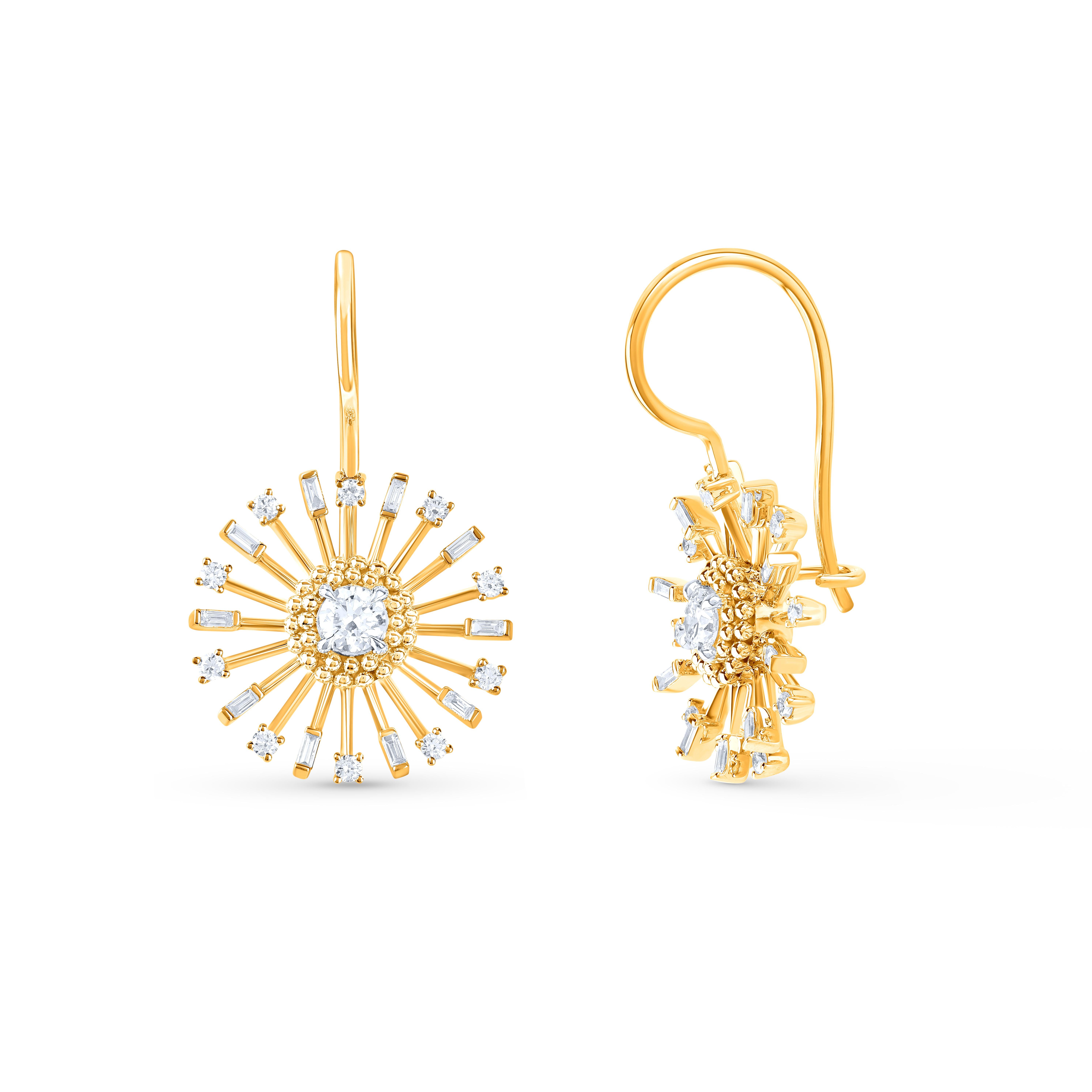 HARAKH 1 Karat farblose Diamant 18KT Gelbgold Sonnenlicht strahlende Ohrringe im Zustand „Neu“ im Angebot in New York, NY