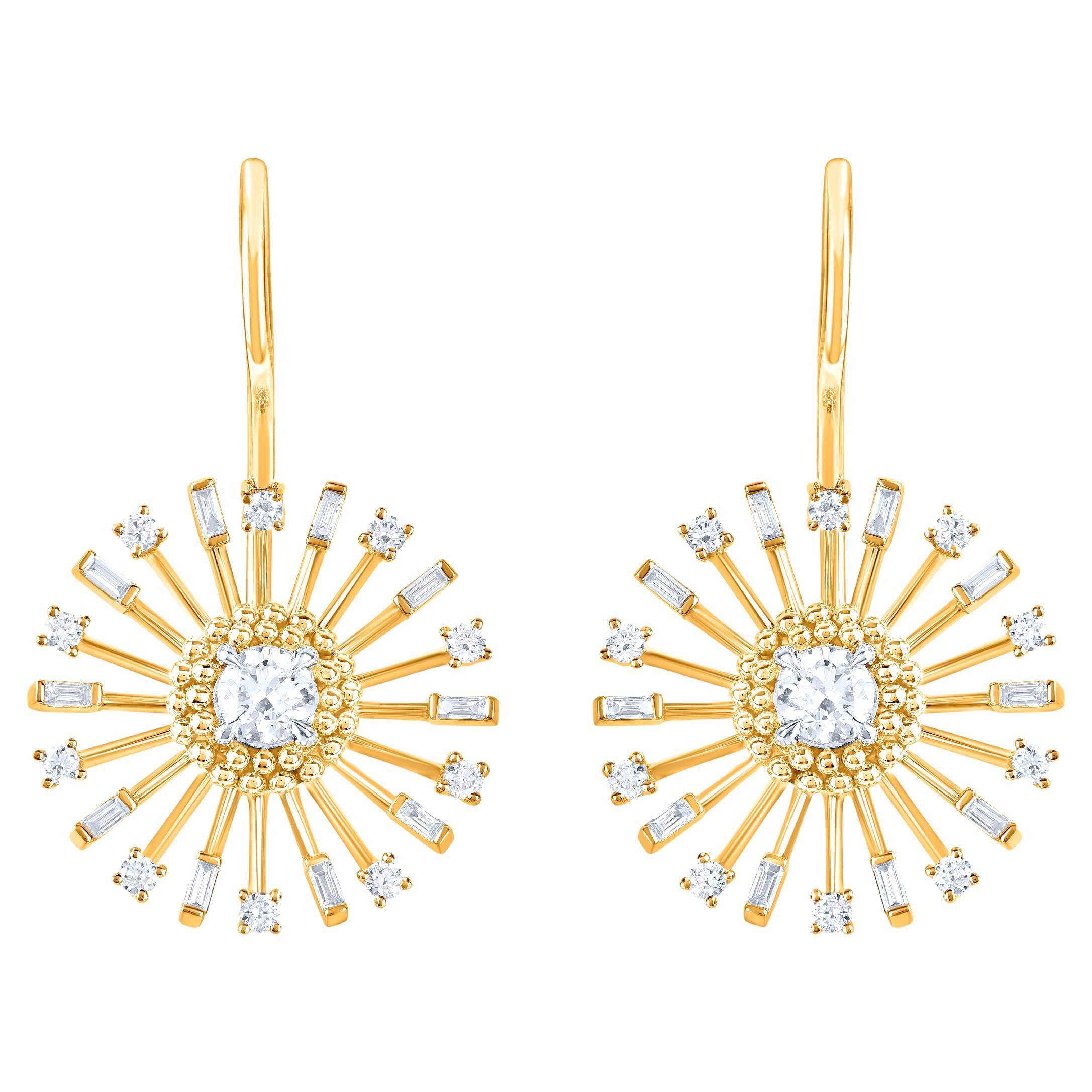 HARAKH 1 Carat Colorless Diamond 18KT Yellow Gold Sunlight Radiant Earrings