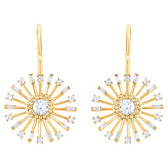 HARAKH 1 Carat Colorless Diamond 18KT Yellow Gold Sunlight Radiant Earrings