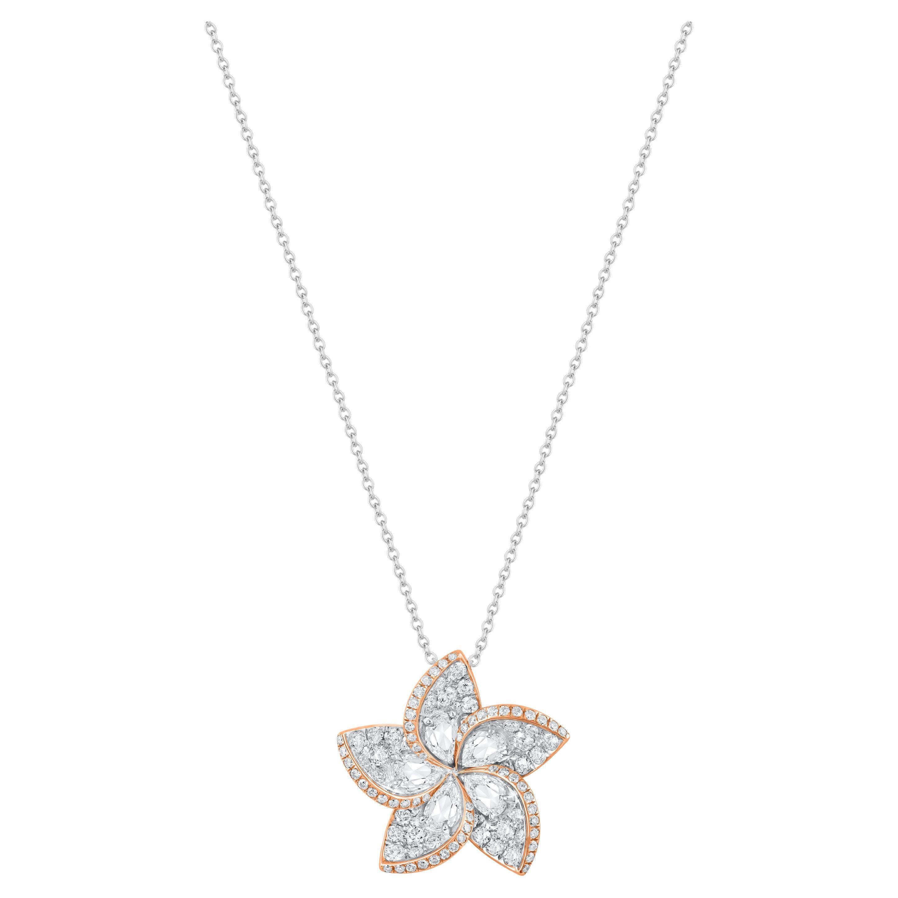 Harakh 1 CT Diamante incolore Collana con ciondolo floreale Frangipani in oro 18KT