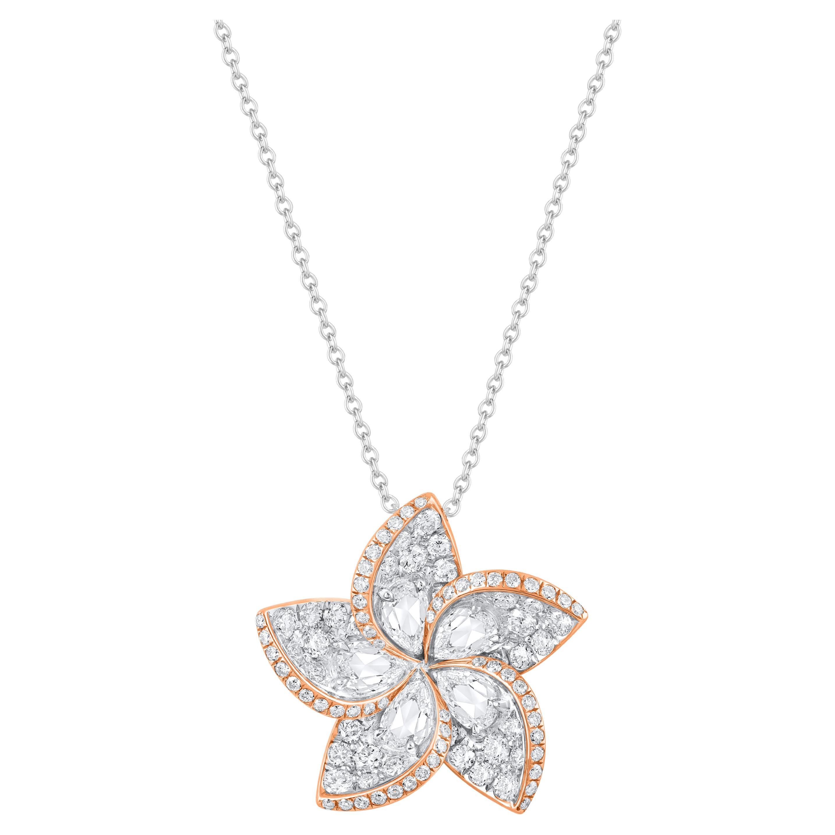 HARAKH Collar Colgante Floral Frangipani 1 CT Diamante Incoloro Oro 18KT