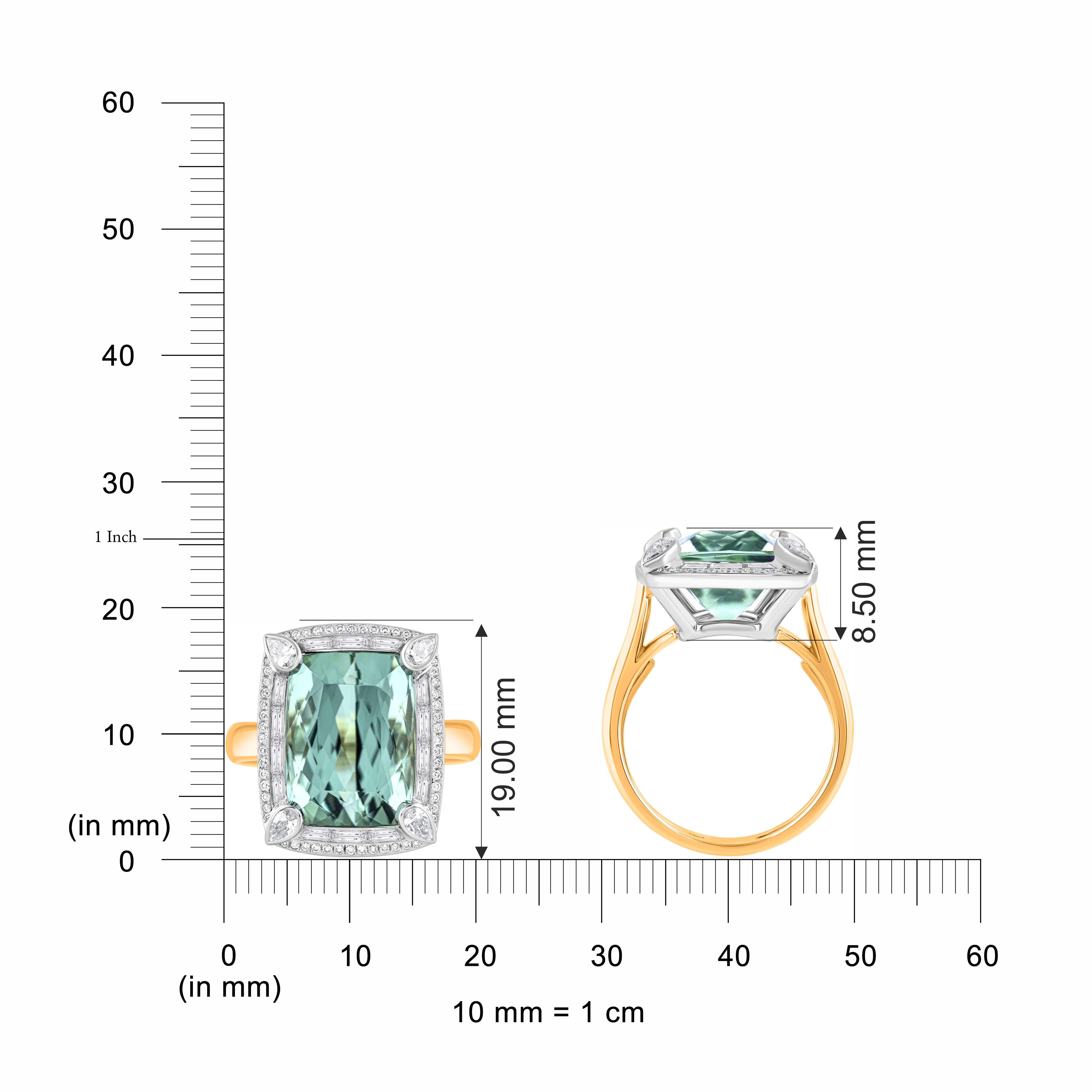 Brilliant Cut HARAKH 1 Ct Colorless Diamond & Green Tourmaline Sunlight 18k Gold Ring For Sale
