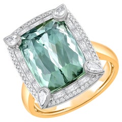 HARAKH 1 Ct Colorless Diamond & Green Tourmaline Sunlight 18k Gold Ring