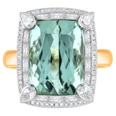 HARAKH 1 Karat farbloser Diamant 
Grüner Turmalin Sonnenlicht 18k Gold Ring