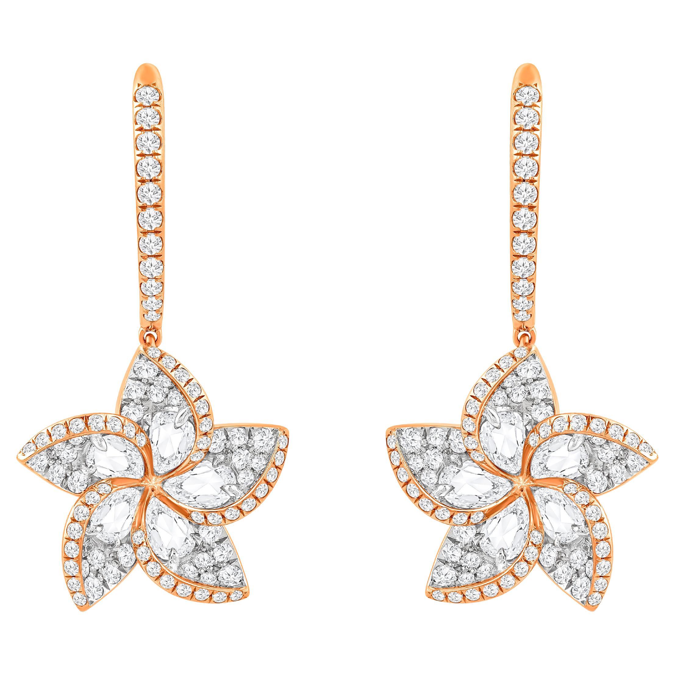 HARAKH 1 CT Natural Colorless Diamond Frangipani Dangle 18KT Gold Earrings